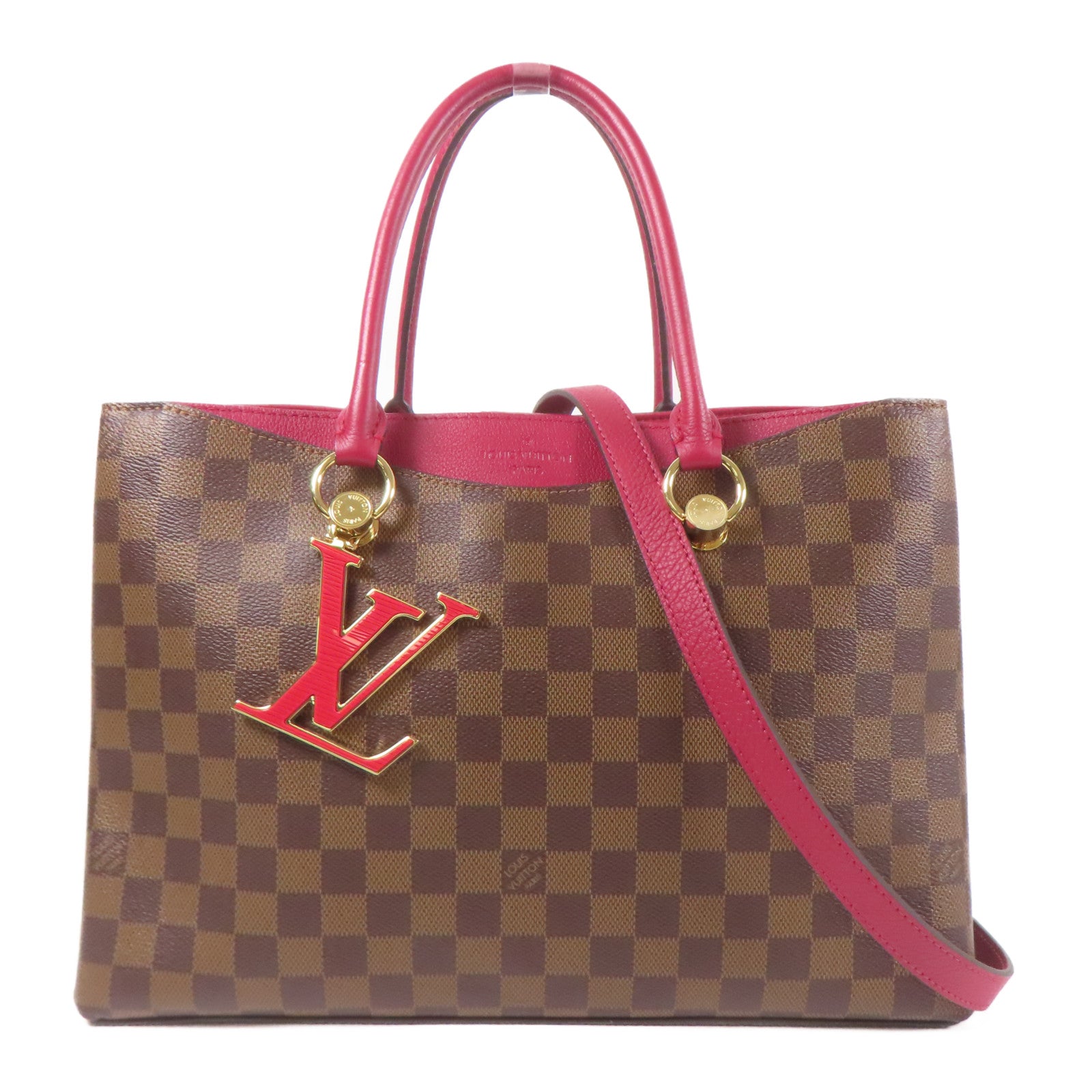 LOUIS VUITTON Damier Rivierside金扣手挽肩背兩用袋