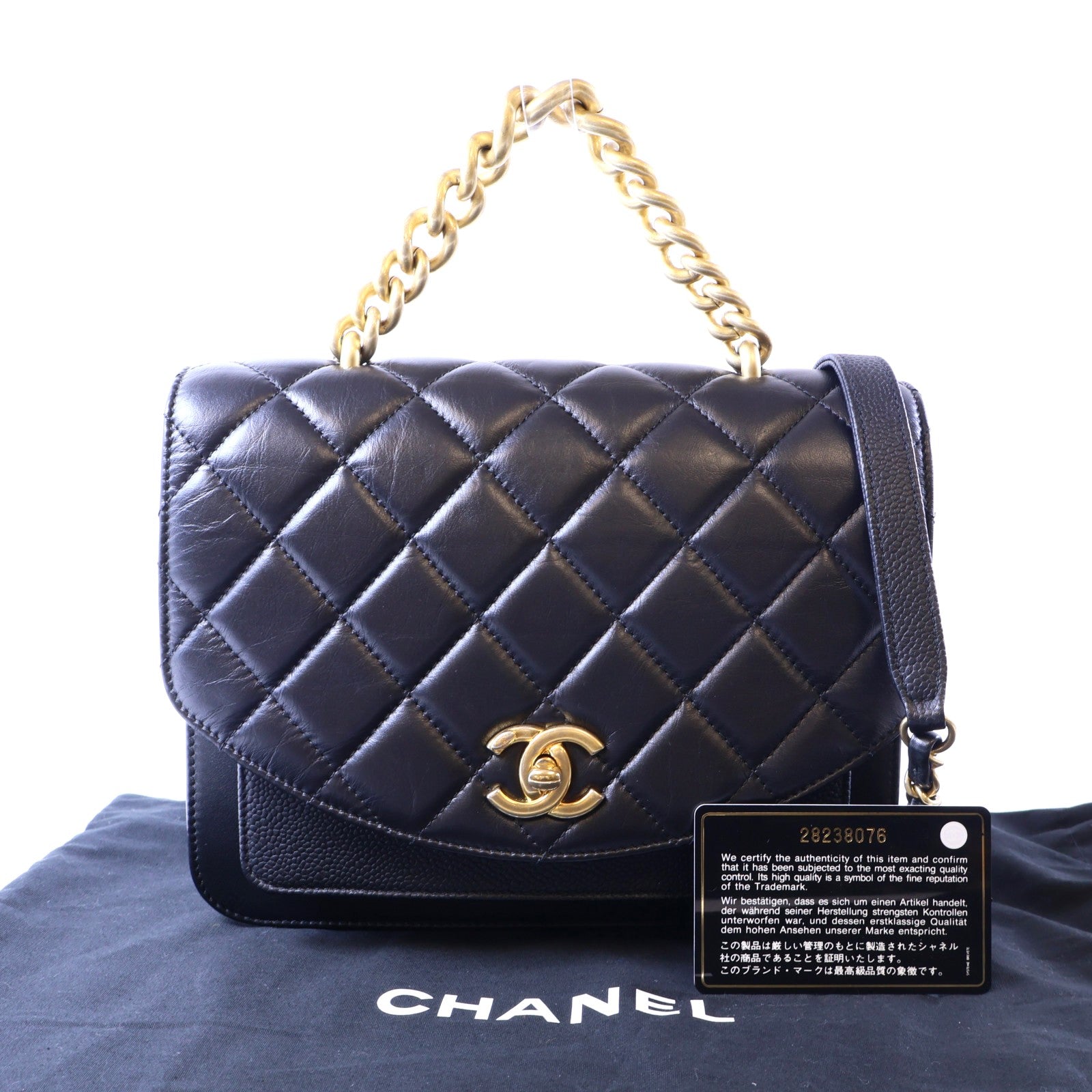 CHANEL 【激減優惠】牛皮皮革Chain Shoulder金扣鏈帶手挽肩背兩用袋黑色