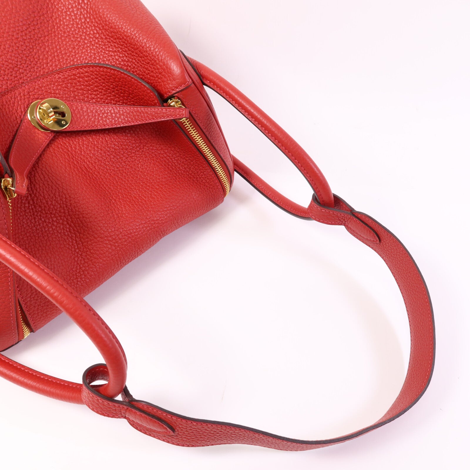 HERMES Clemence皮革Lindy 30金扣手挽肩背兩用袋Rouge Tomate