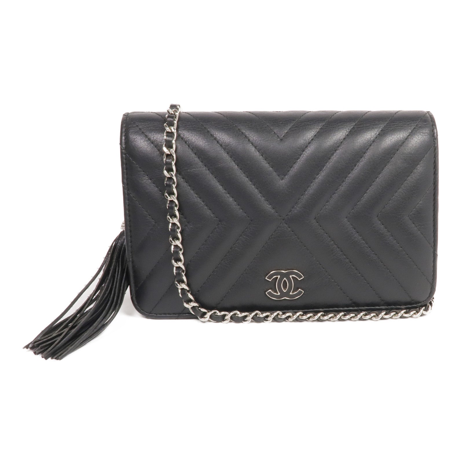 CHANEL 羊皮皮革WOC Wallet On Chain銀扣鏈帶肩背袋