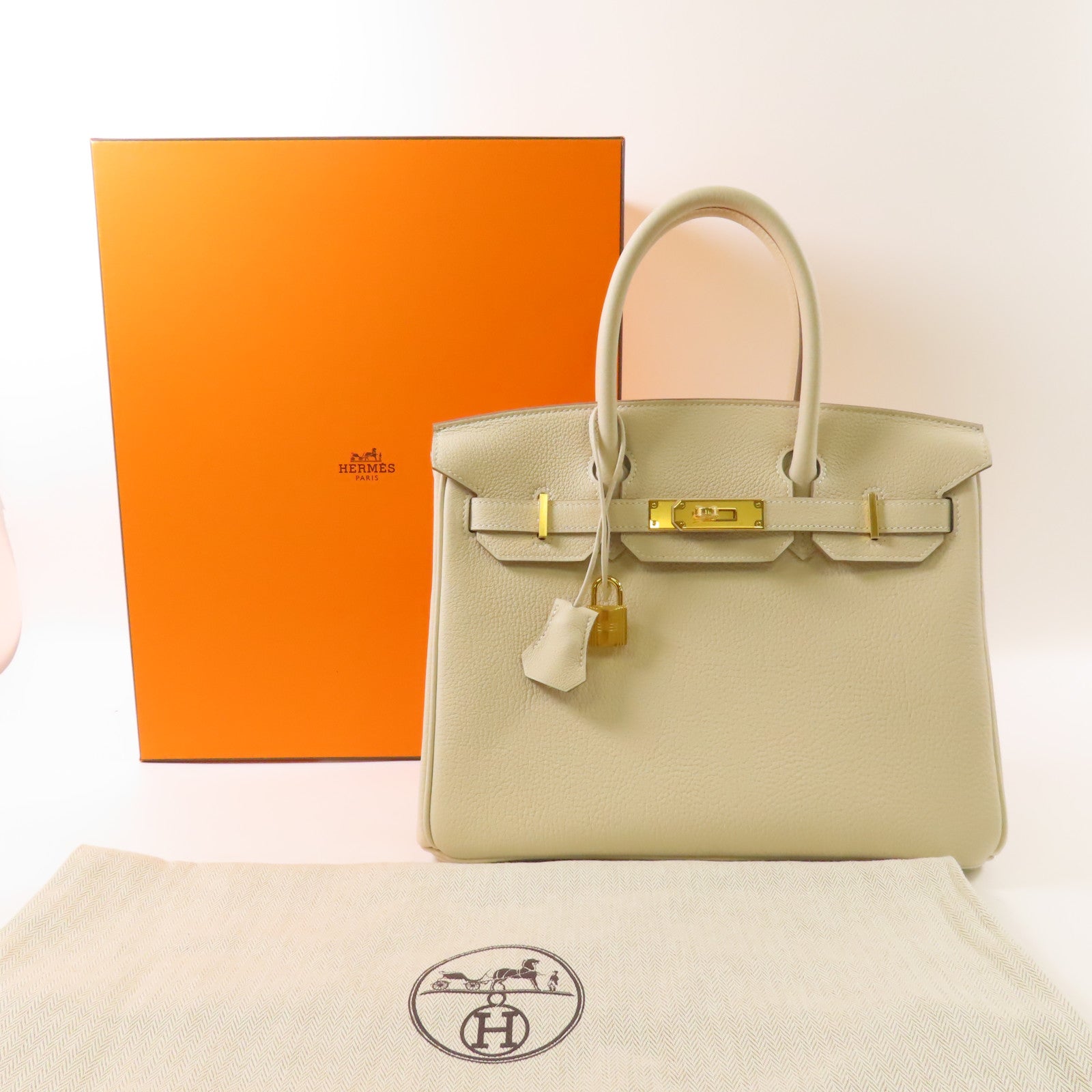 HERMES Togo皮革Birkin 30金扣手挽袋Craie