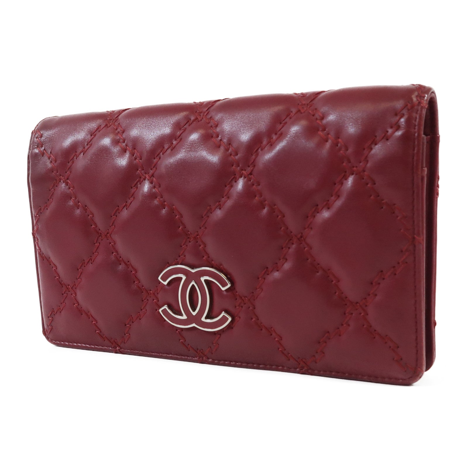 CHANEL 牛皮皮革Long Wallet銀扣銀錢包