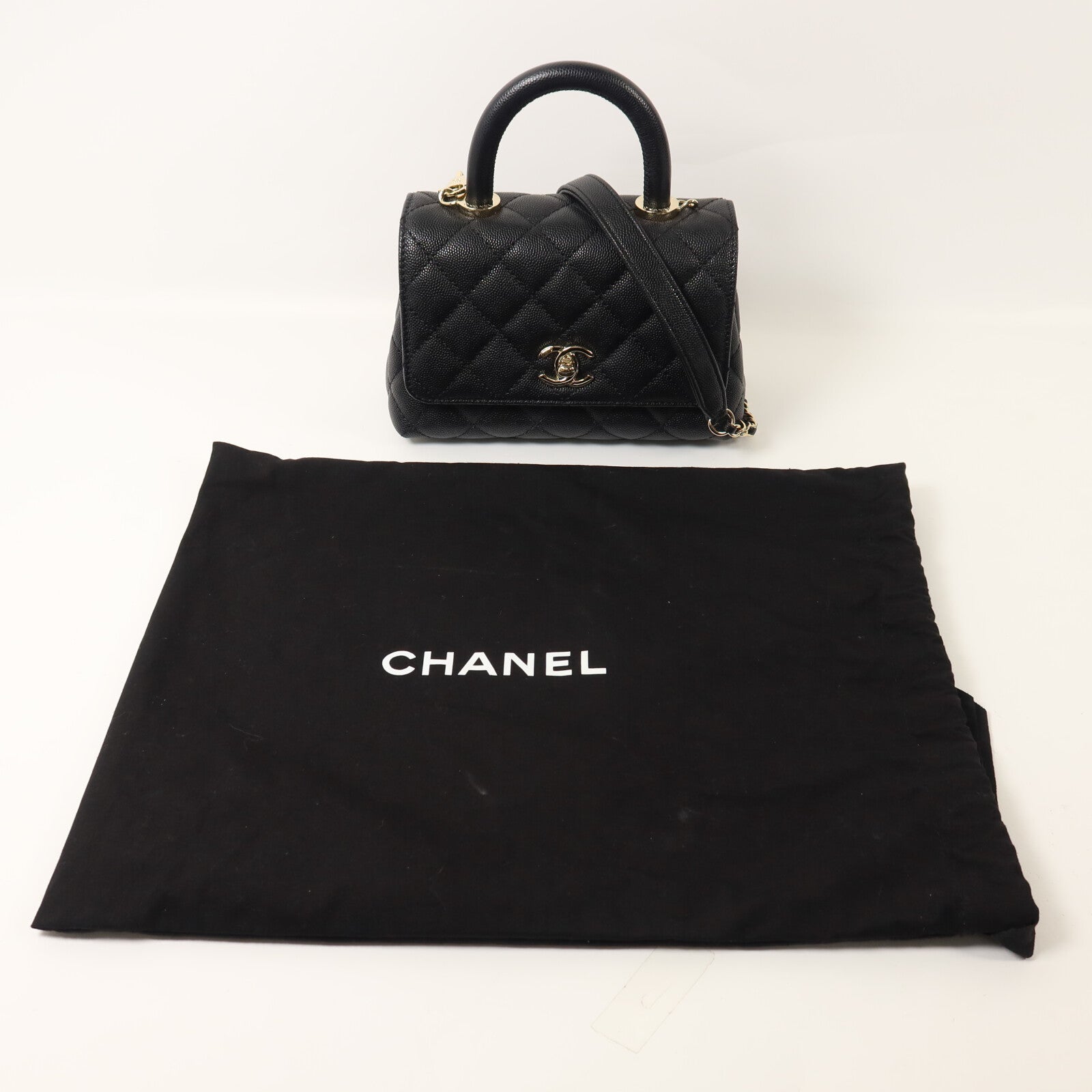 CHANEL 牛皮皮革Mini Coco Handle鏈帶手挽肩背兩用袋