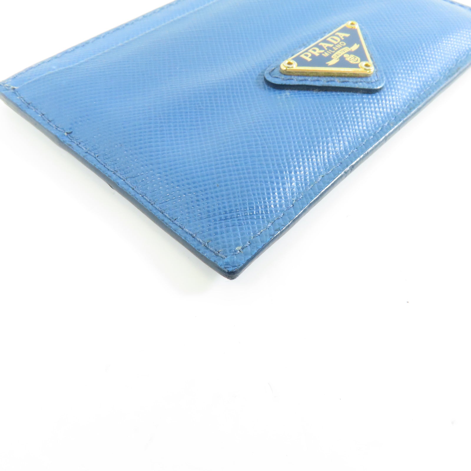PRADA Saffiano皮革Card Case金扣卡片套藍色