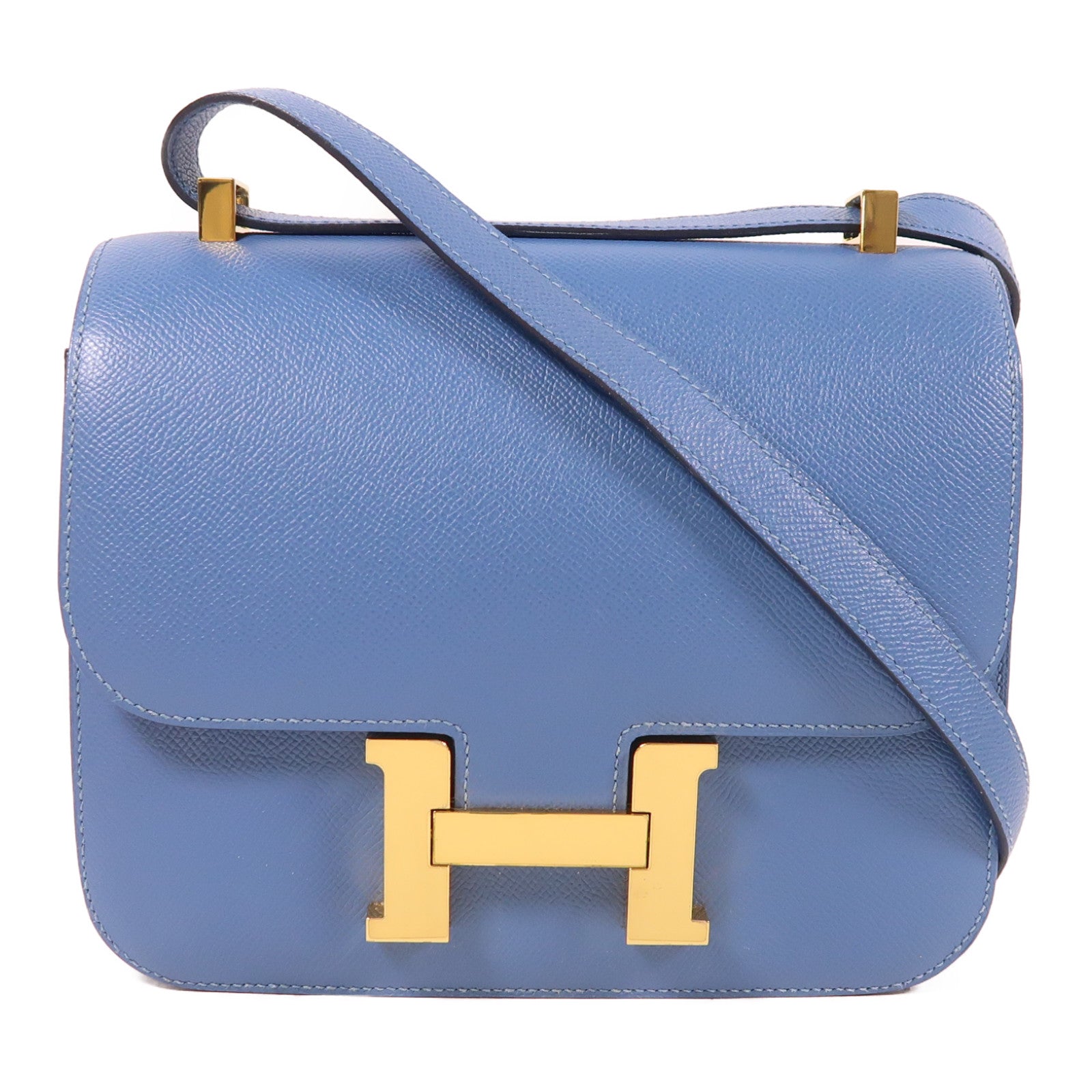 HERMES Epsom皮革Constance 24金扣肩背袋Bleu Brighton