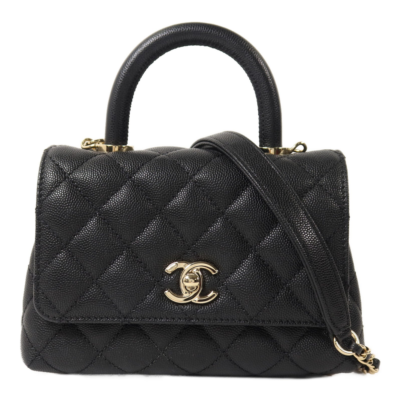 CHANEL 牛皮皮革Mini Coco Handle鏈帶手挽肩背兩用袋