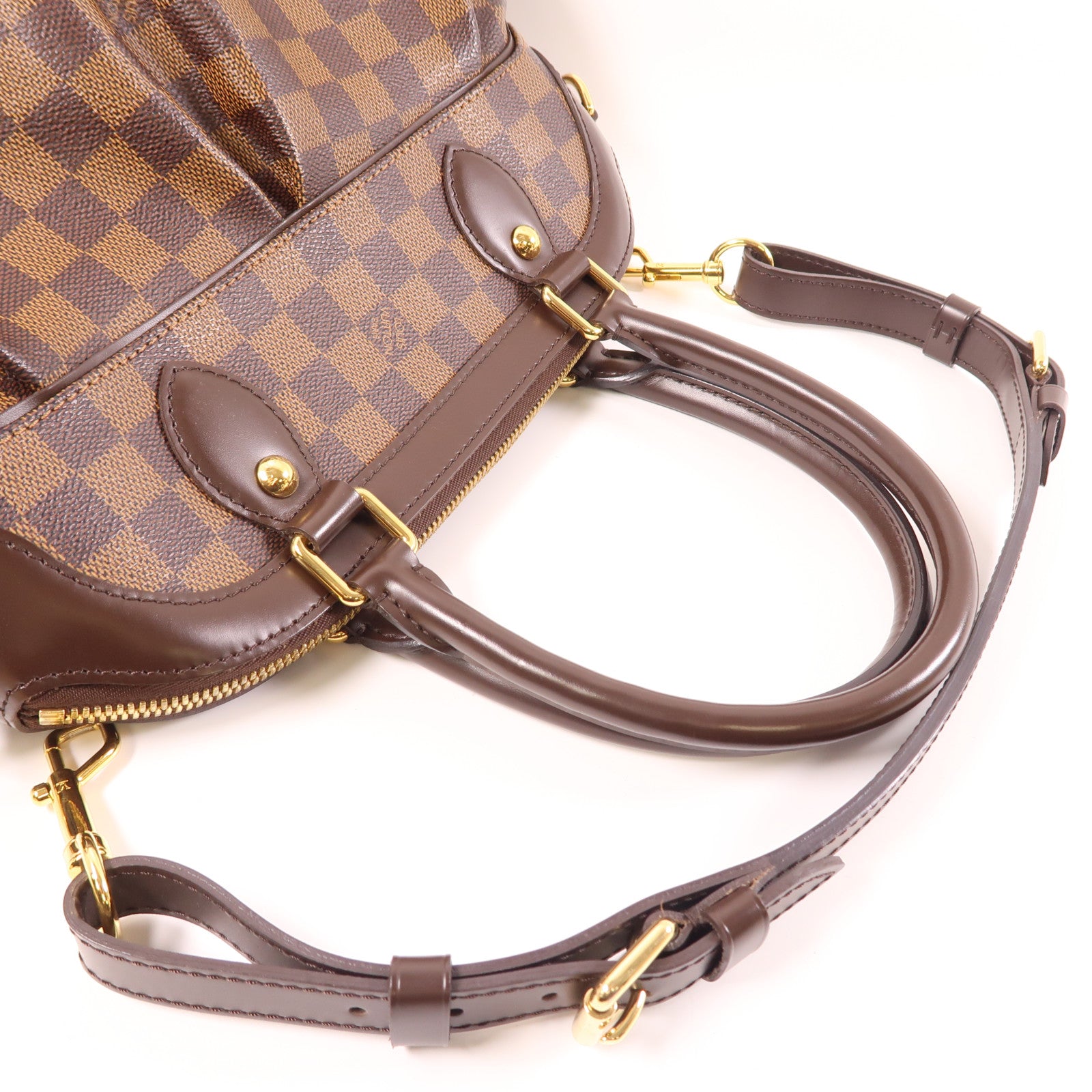 LOUIS VUITTON Damier Trevi PM金扣手挽肩背兩用袋棕色