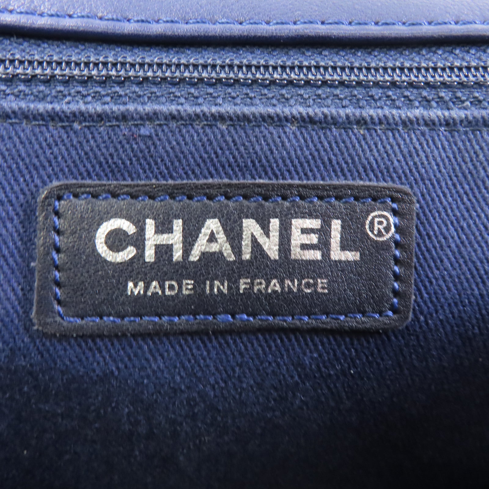 CHANEL 菱格皮革Chain Shoulder銀扣鏈帶肩背袋藍色