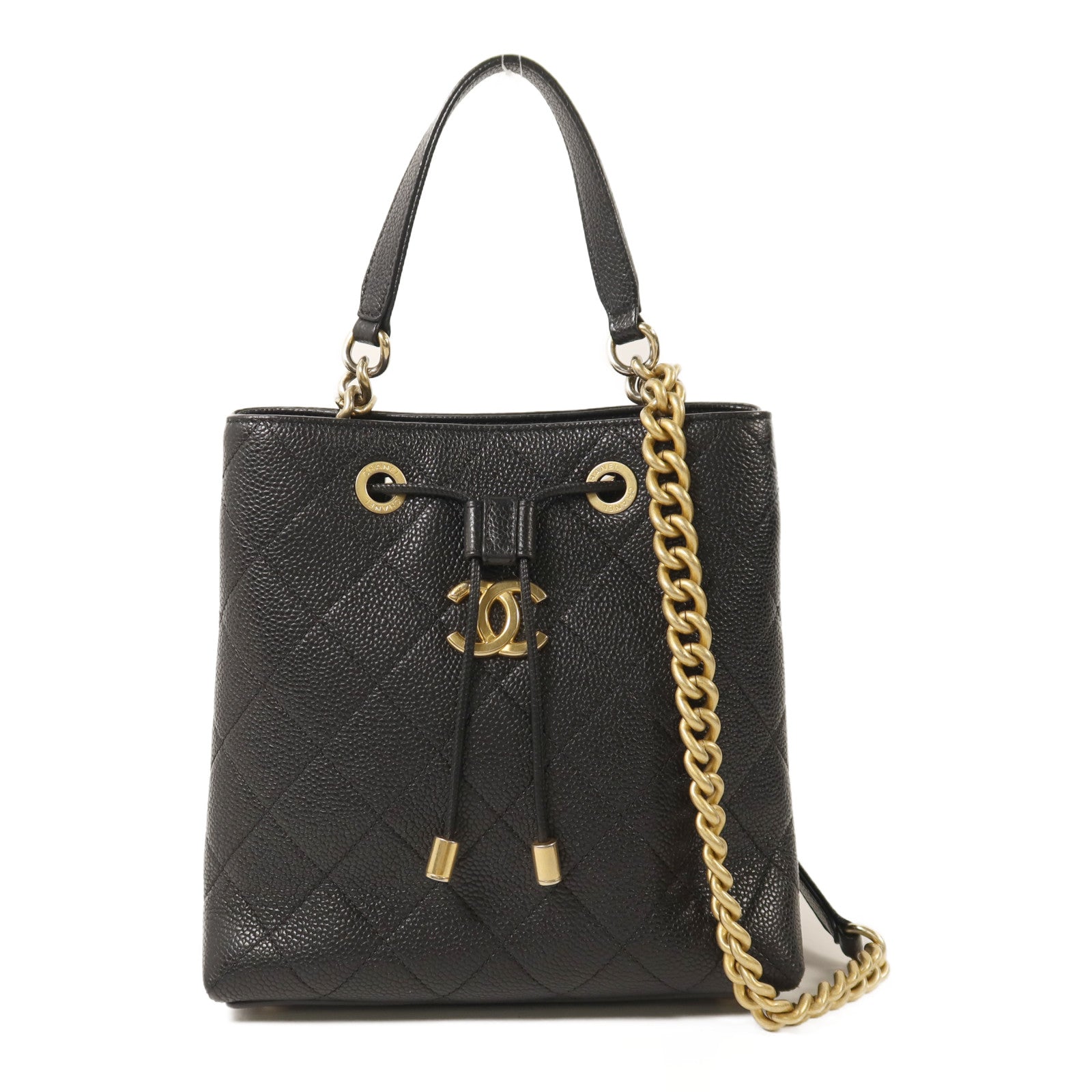 CHANEL 【激減優惠】牛皮皮革Bucket金扣鏈帶肩背袋