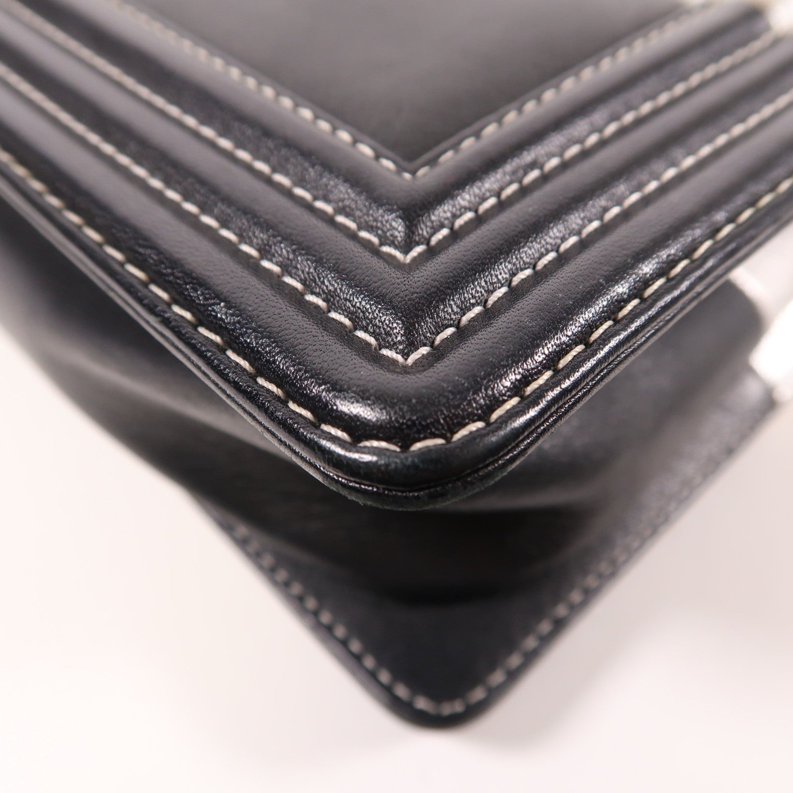 CHANEL CC SHW Boy 25 Chain Shoulder Bag Calfskin Leather Black Silver