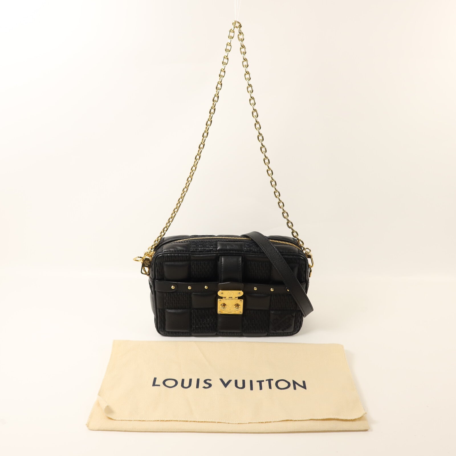LOUIS VUITTON 羊皮皮革Troca PM金扣鏈帶手挽肩背兩用袋
