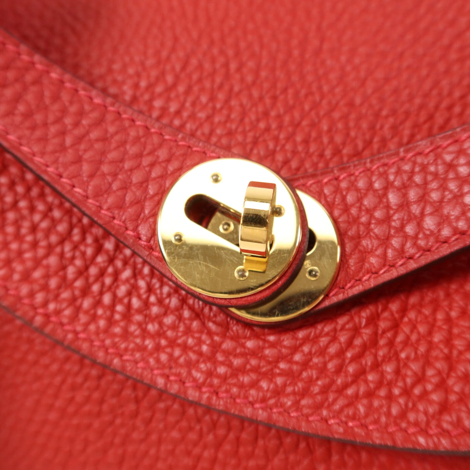 HERMES Clemence皮革Lindy 30金扣手挽肩背兩用袋Rouge Tomate