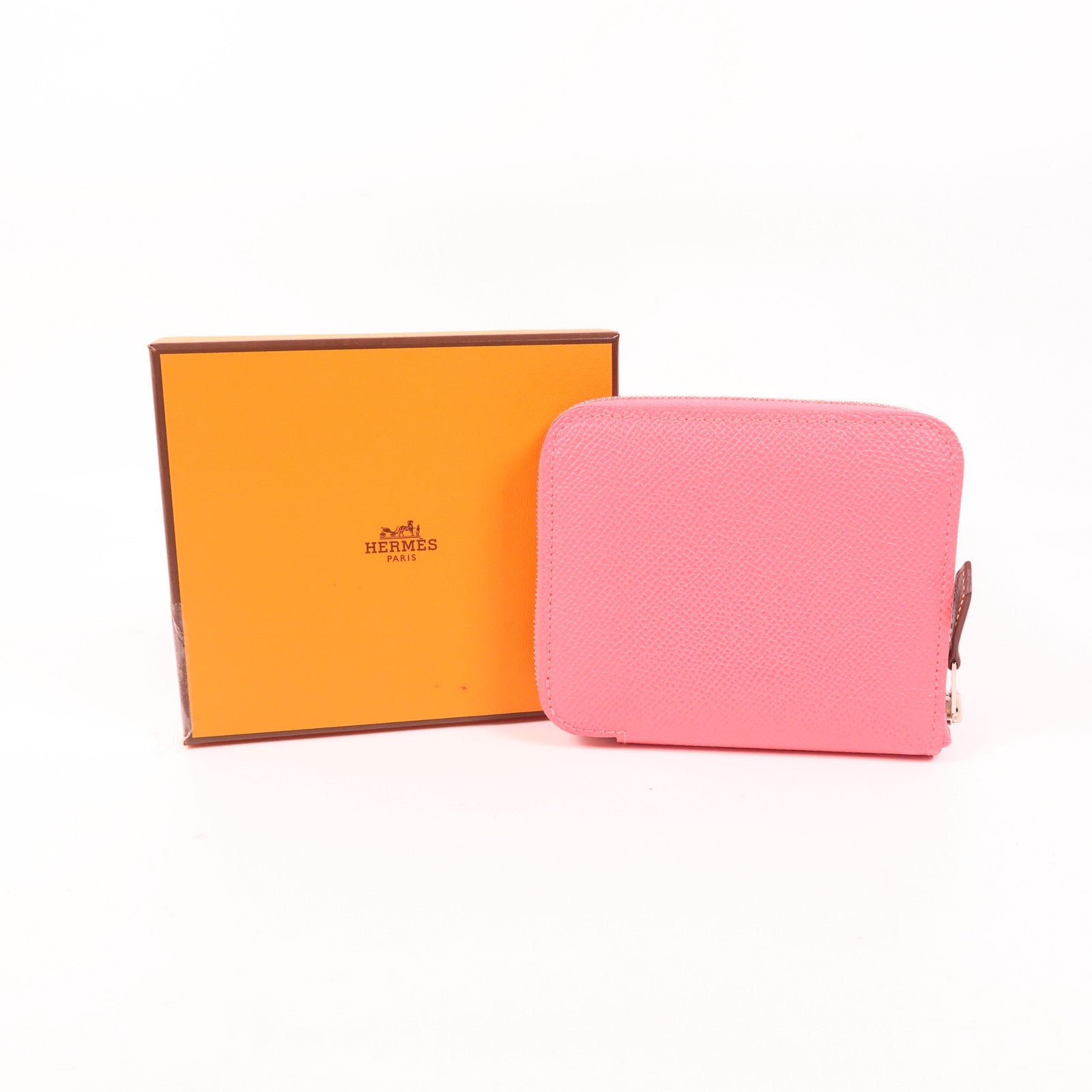 HERMES Epsom皮革Silk In Compact銀扣錢包8W Rose Azalee