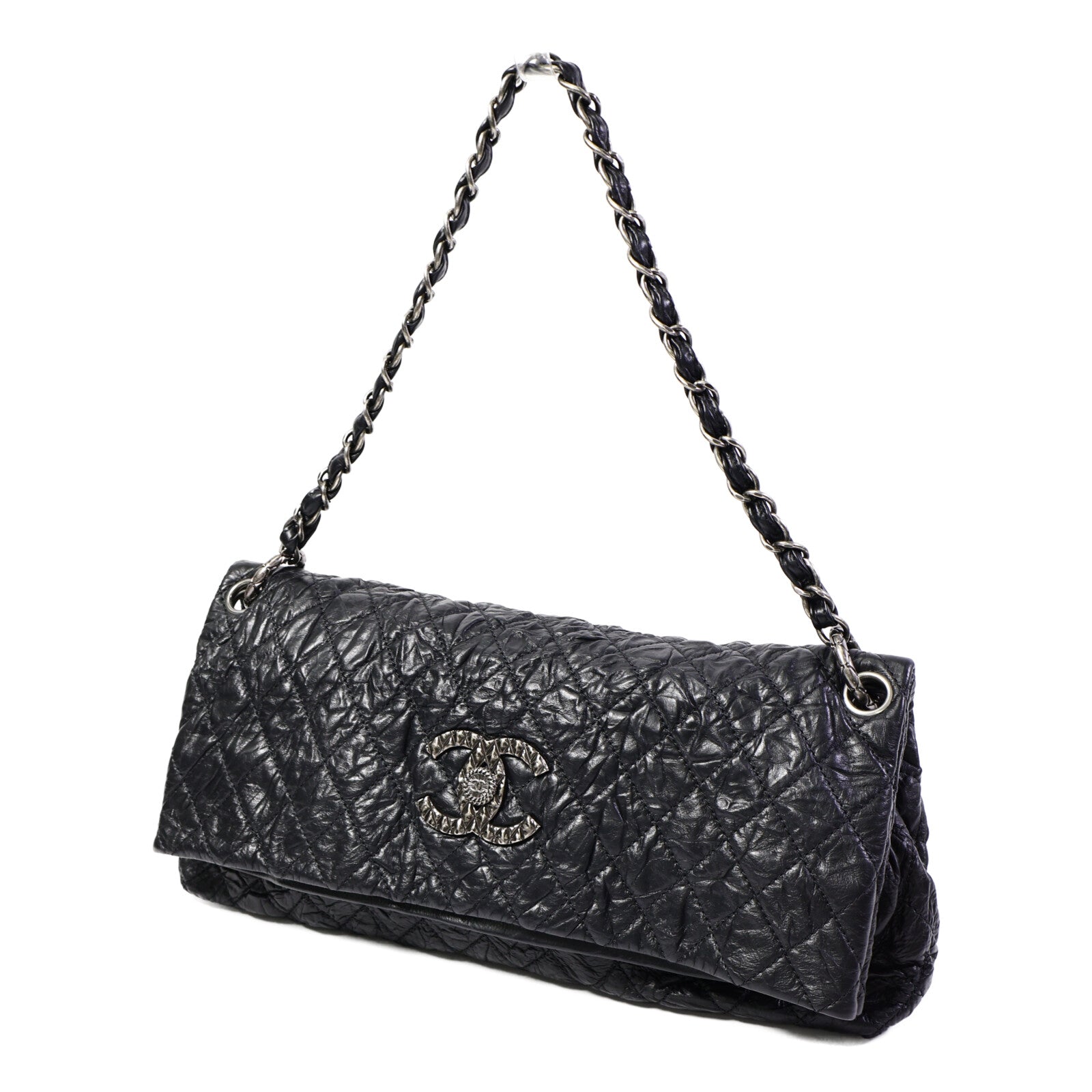 CHANEL 牛皮皮革Quilted Crinkled Calfskin Fold-Over Bag鏈帶肩背袋
