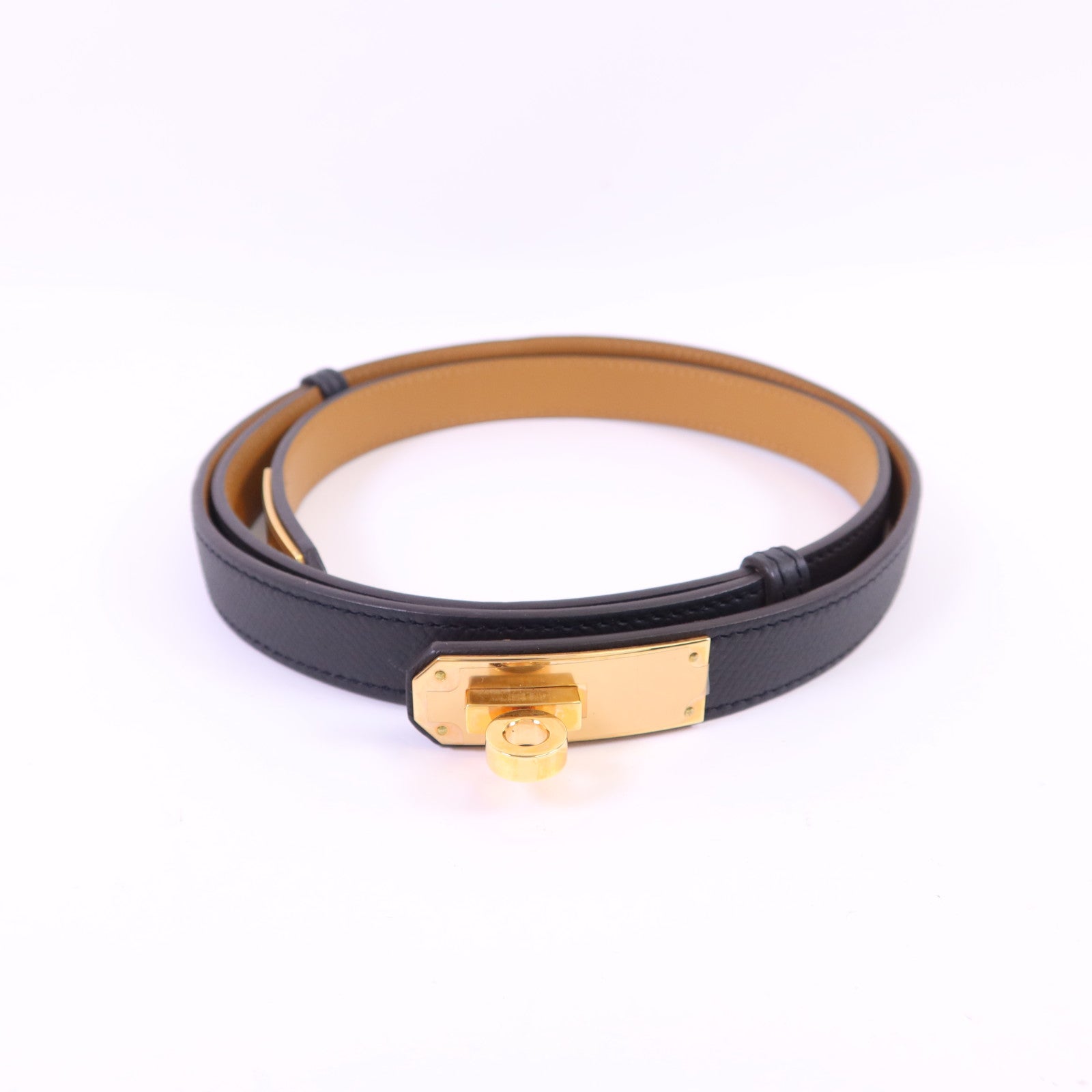 HERMES Epsom皮革Kelly Belt金扣皮帶Gold/Noir