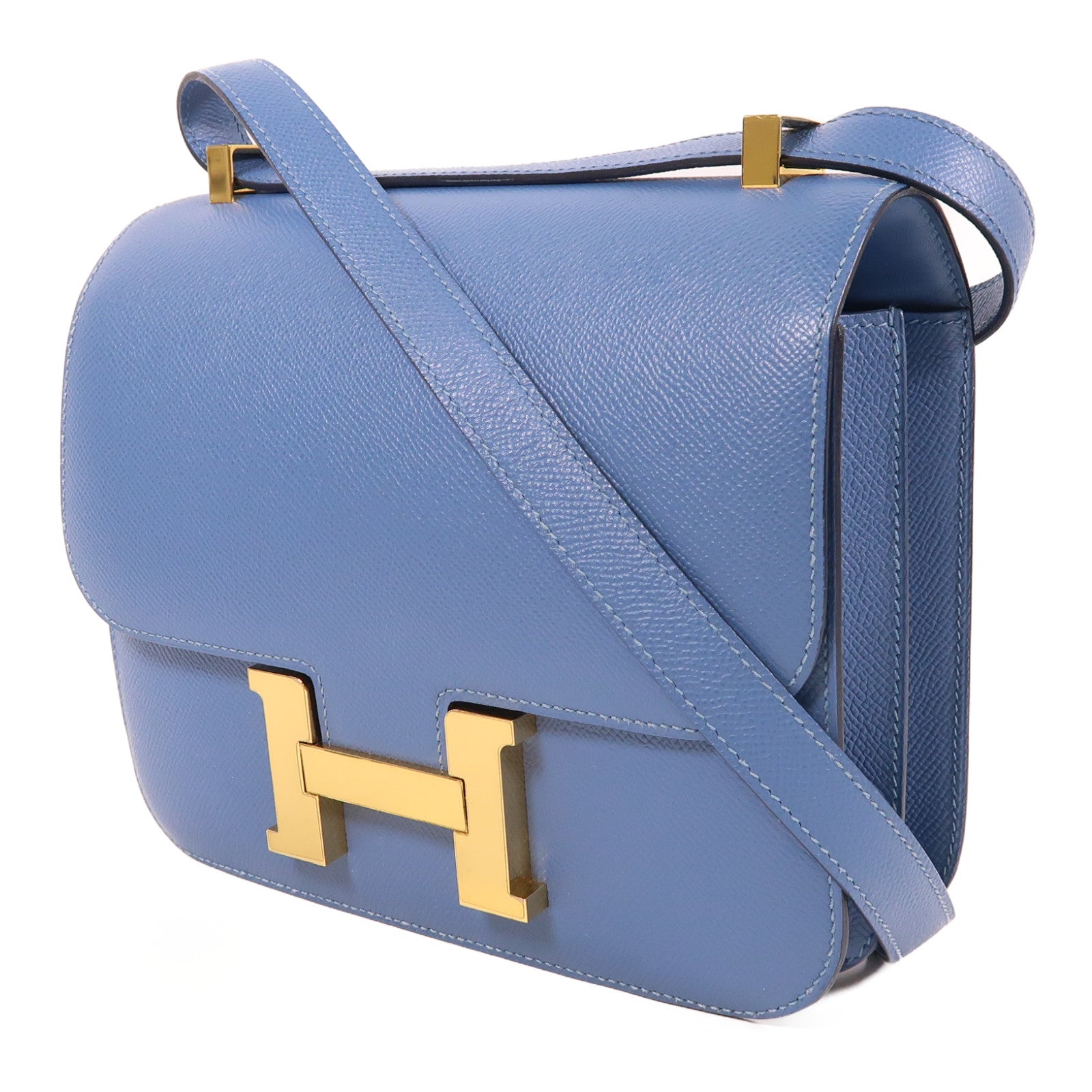 HERMES Epsom皮革Constance 24金扣肩背袋Bleu Brighton