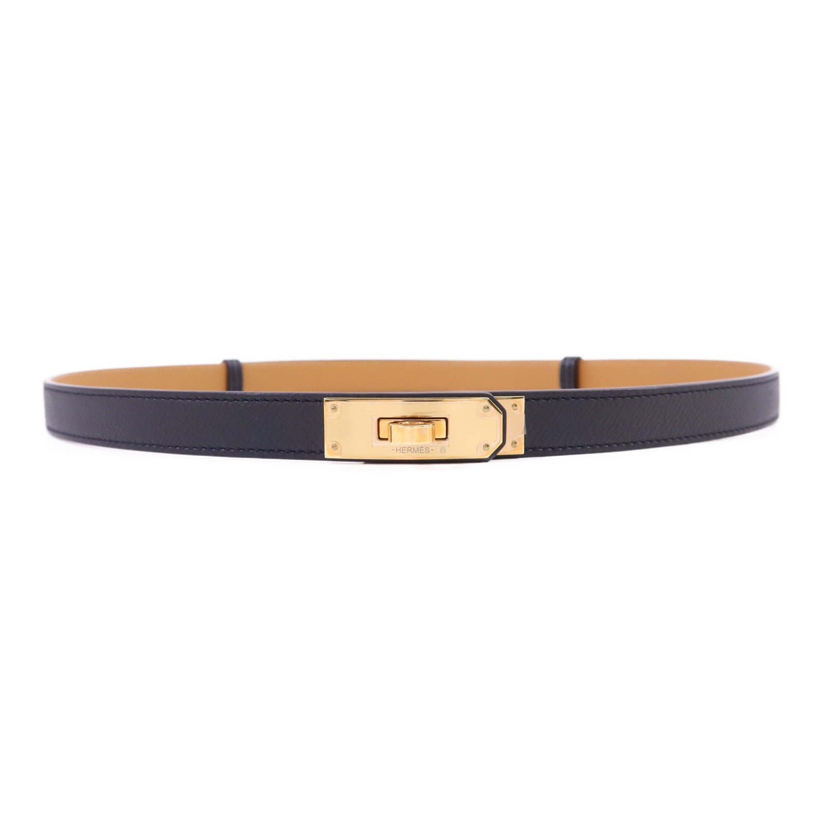 HERMES Epsom皮革Kelly Belt金扣皮帶Gold/Noir