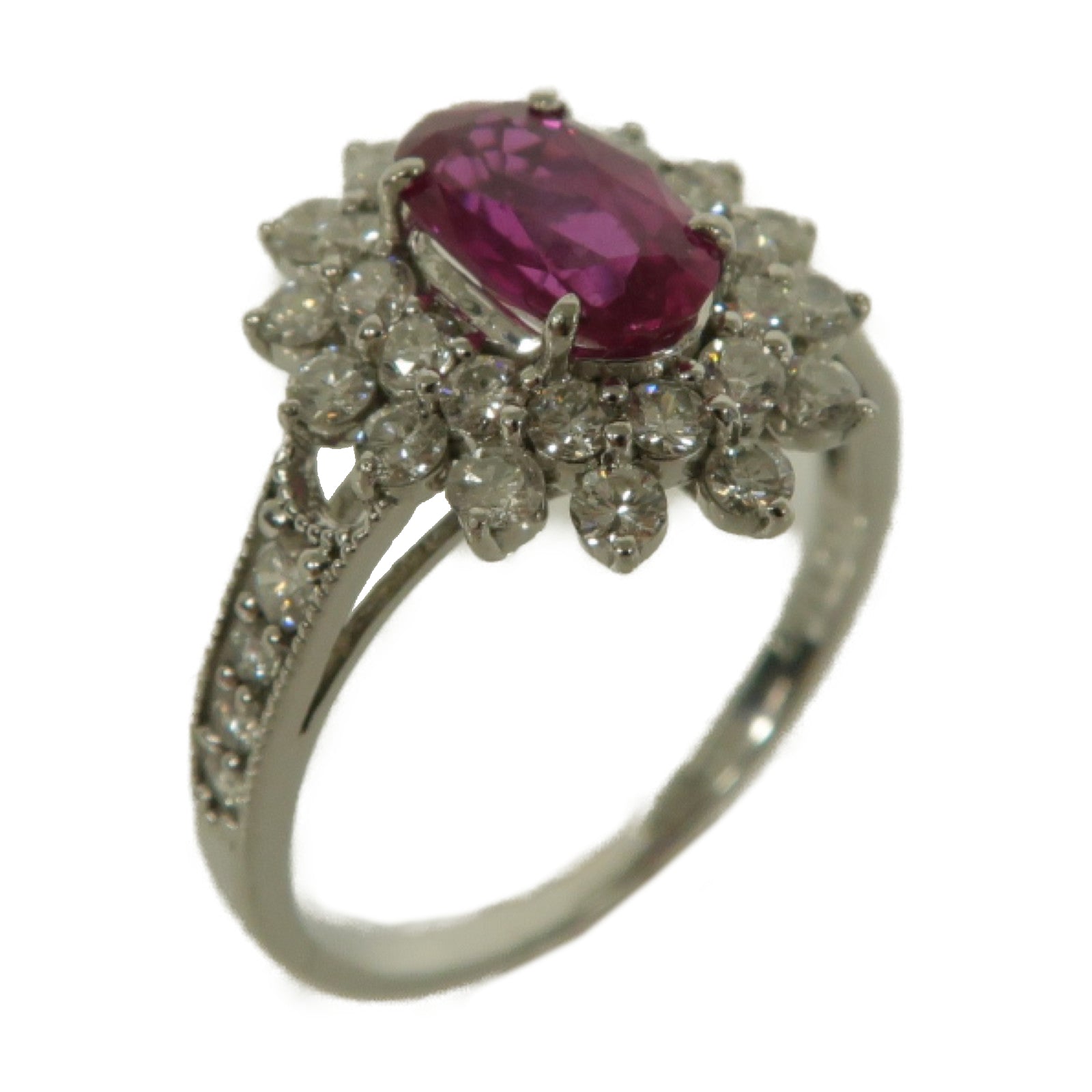 JEWELRY 【激減優惠】PT900鉑金Ruby Ring紅寶石/鑽石戒指粉紅色US#8