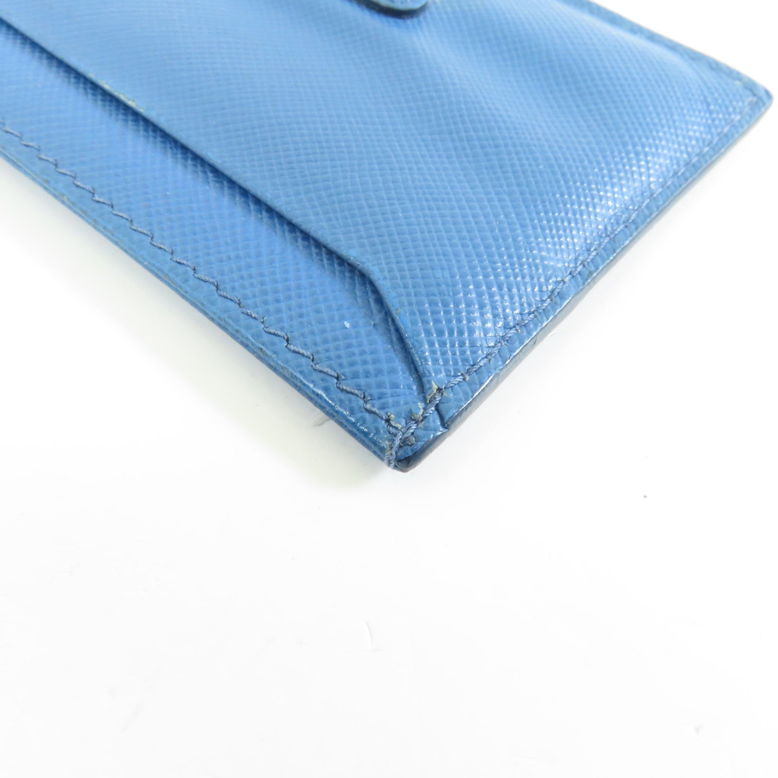 PRADA Saffiano皮革Card Case金扣卡片套藍色