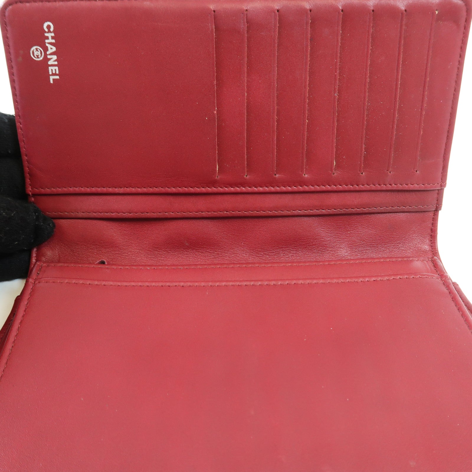 CHANEL 牛皮皮革Long Wallet銀扣銀錢包