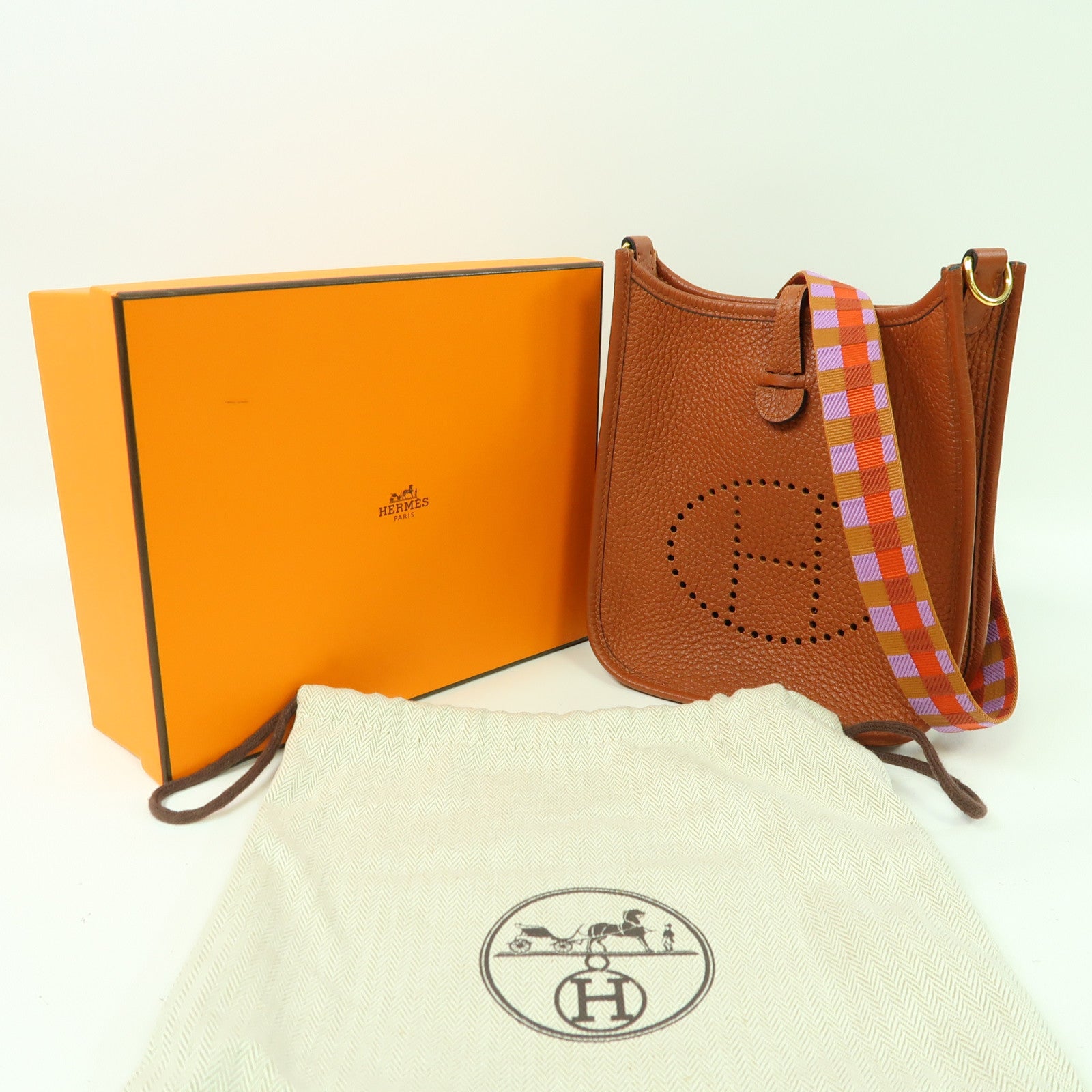 HERMES Clemence皮革Evelyne TPM金扣肩背袋啡色