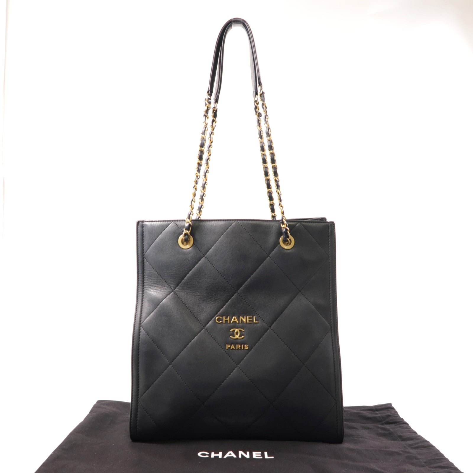 CHANEL 羊皮皮革Chain Shoulder金扣肩背袋黑色