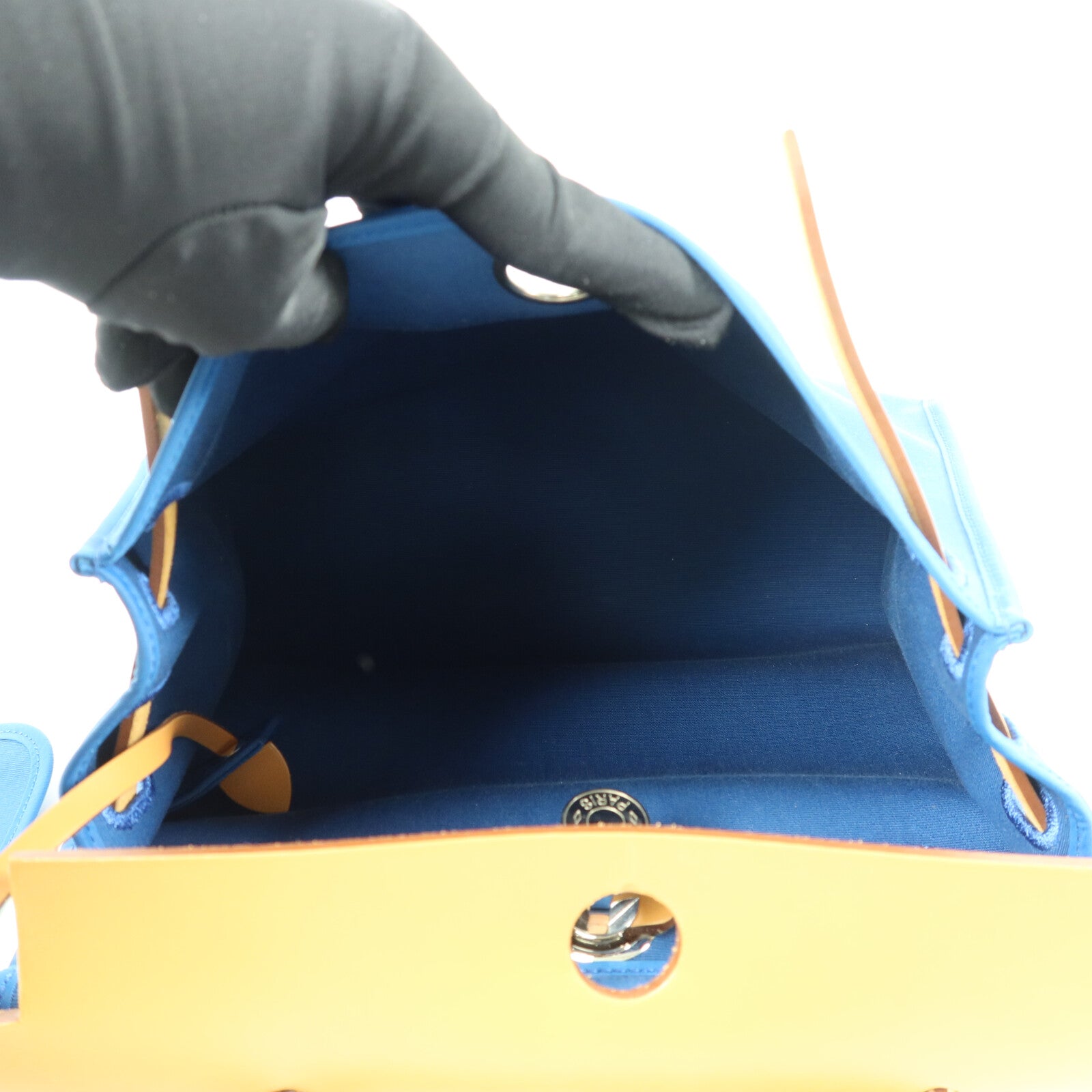 HERMES Toile H/帆布Herbag PM手挽肩背兩用袋Bleu Izmir