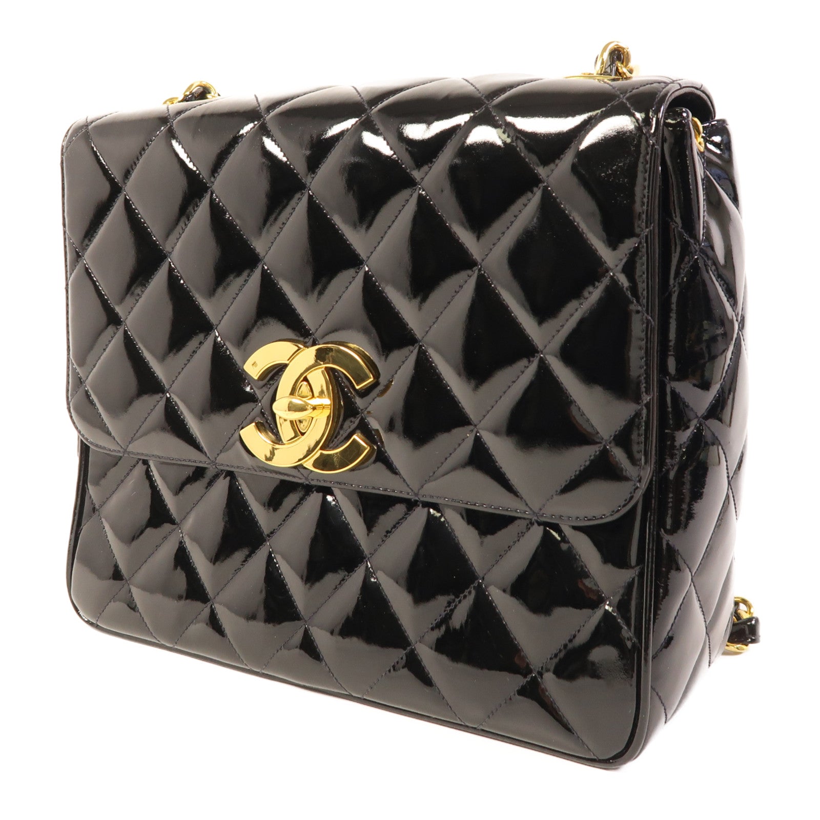 CHANEL 漆皮皮革Chain Shoulder金扣鏈帶肩背袋