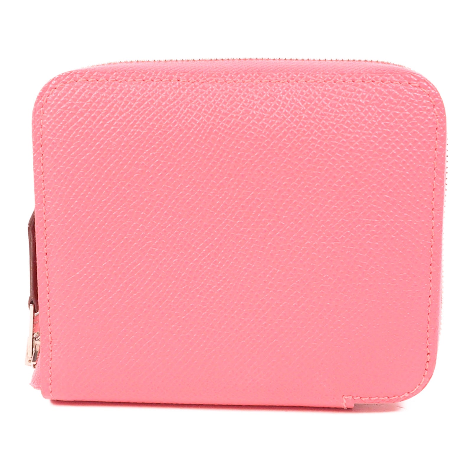 HERMES Epsom皮革Silk In Compact銀扣錢包8W Rose Azalee