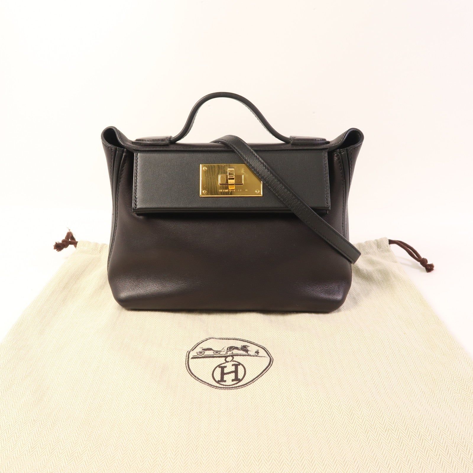 HERMES Veau Volupto/Swift皮革24/24 Mini金扣手挽肩背兩用袋