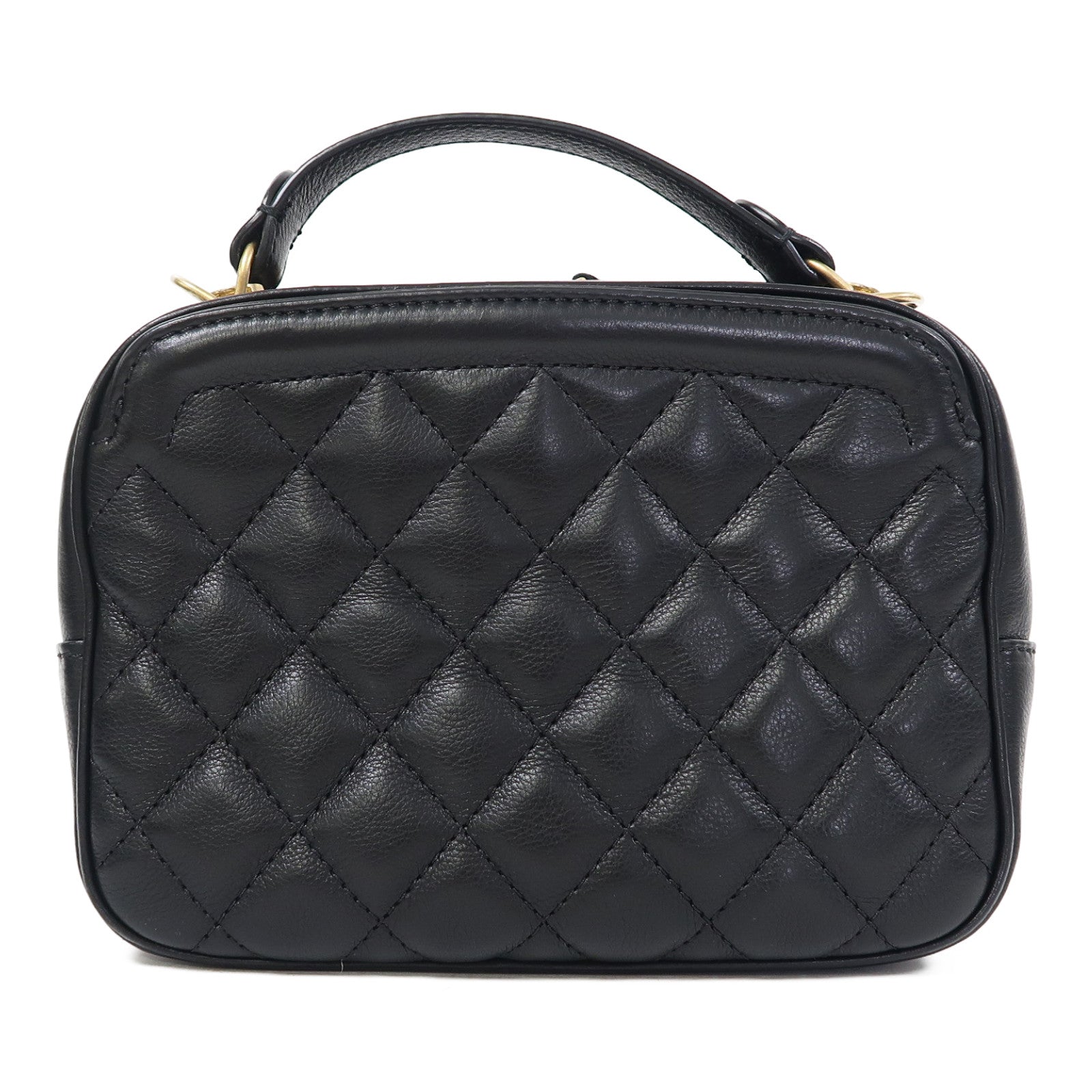 CHANEL 菱格牛皮皮革2way Shoulder Bag金扣手挽肩背兩用袋黑色