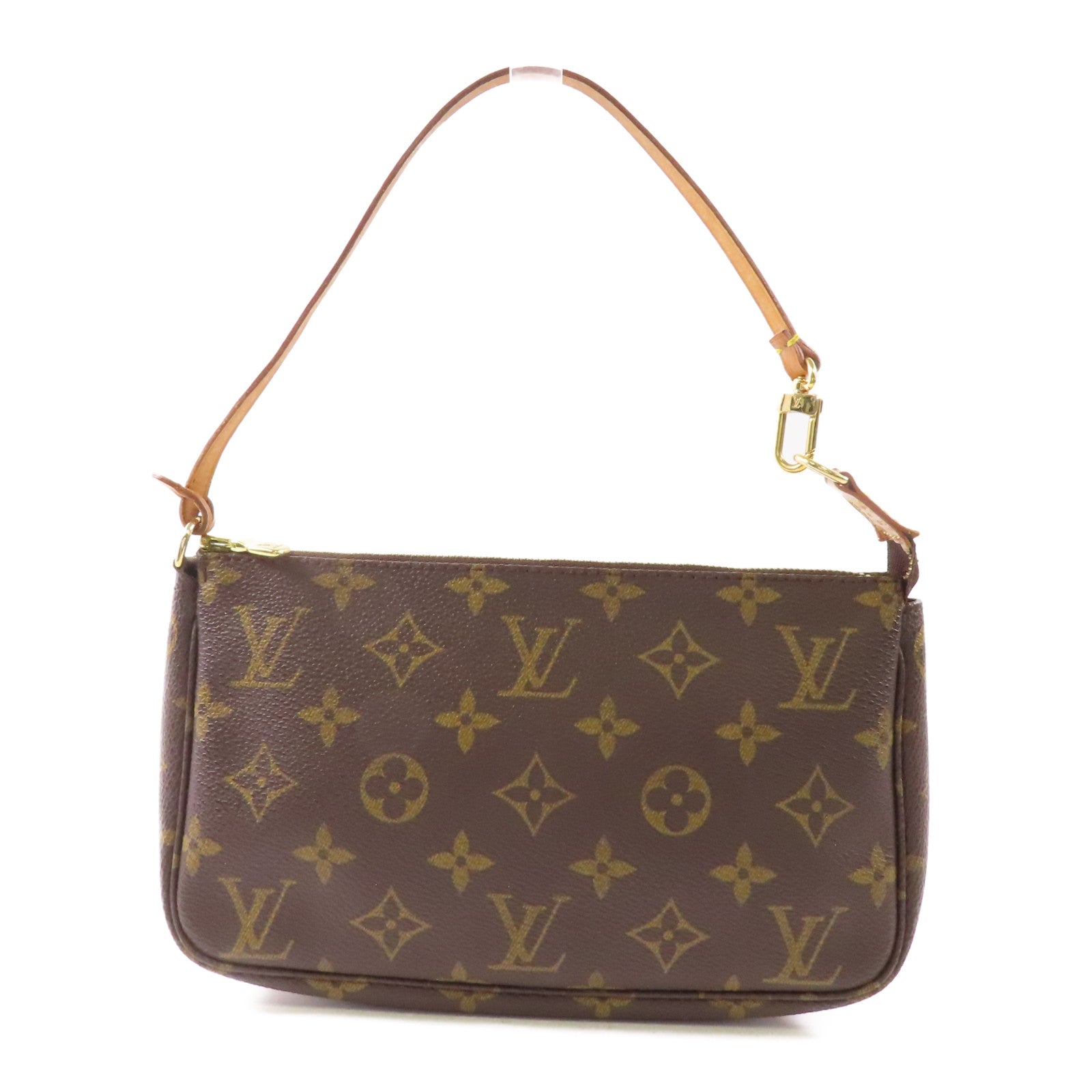 LOUIS VUITTON Monogram Pochette Accessoires金扣手挽袋棕色