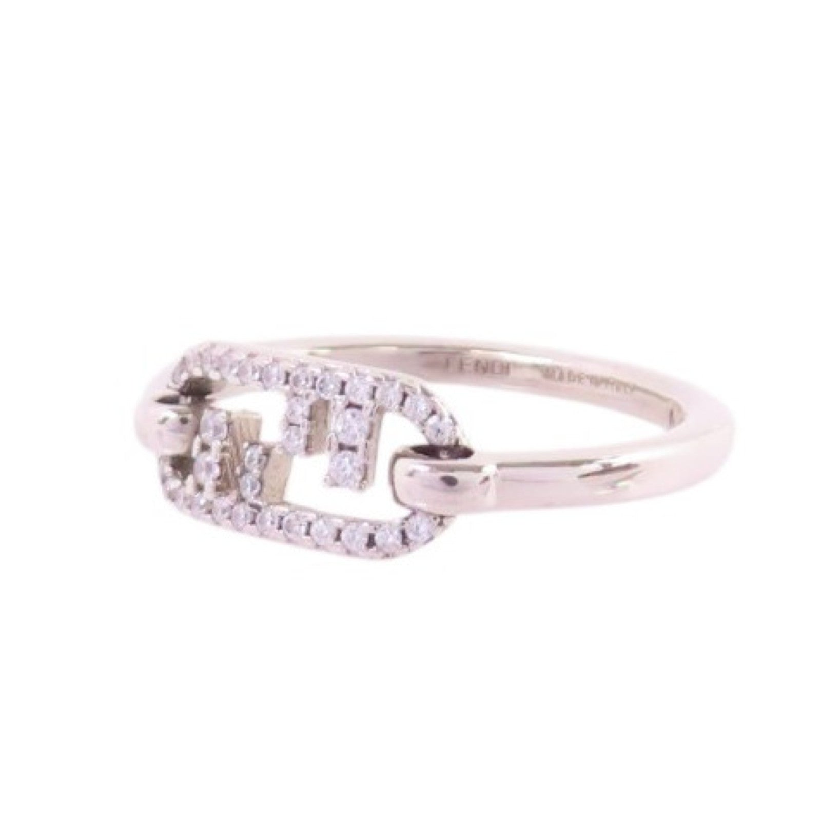 FENDI 925純銀/水鑽Fendi O'Lock Ring戒指Size M/US#6