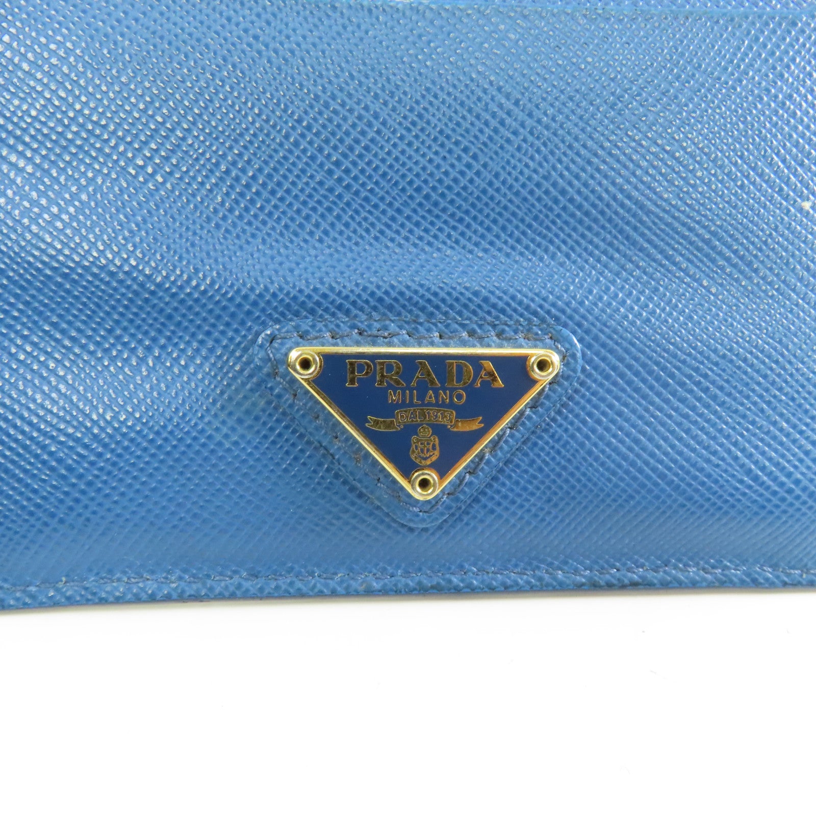 PRADA Saffiano皮革Card Case金扣卡片套藍色