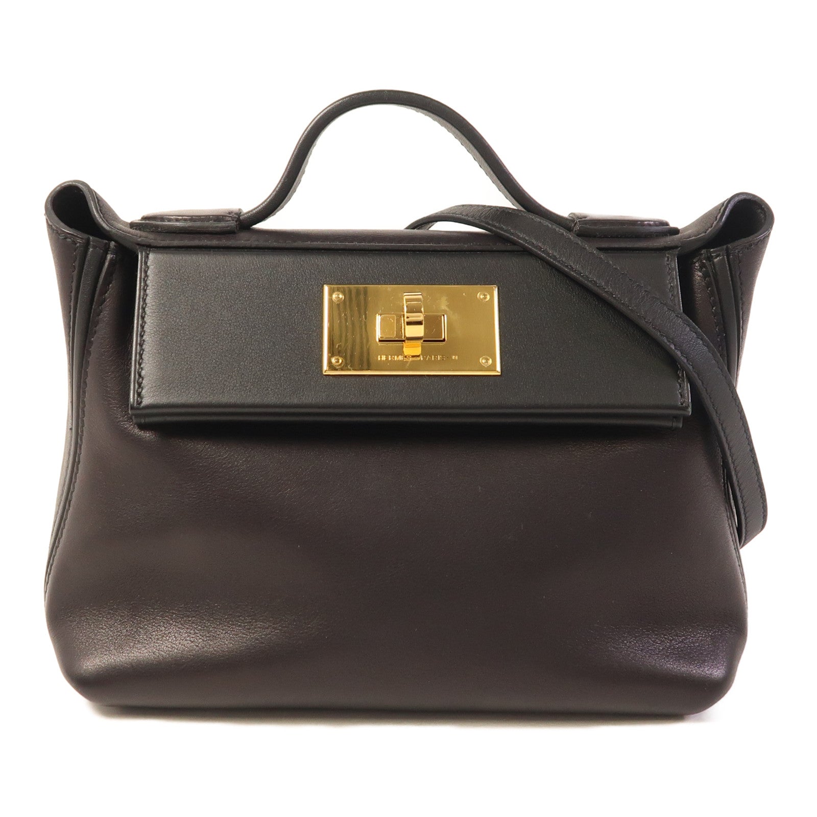 HERMES Veau Volupto/Swift皮革24/24 Mini金扣手挽肩背兩用袋