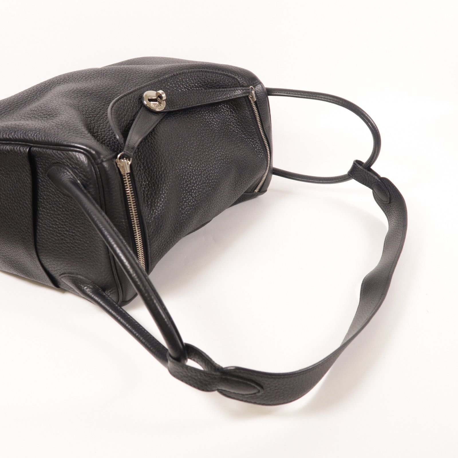 HERMES Clemence皮革Lindy 34銀扣手挽肩背兩用袋Black