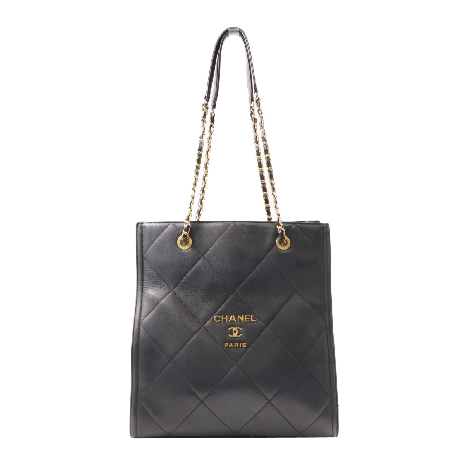 CHANEL 羊皮皮革Chain Shoulder金扣肩背袋黑色