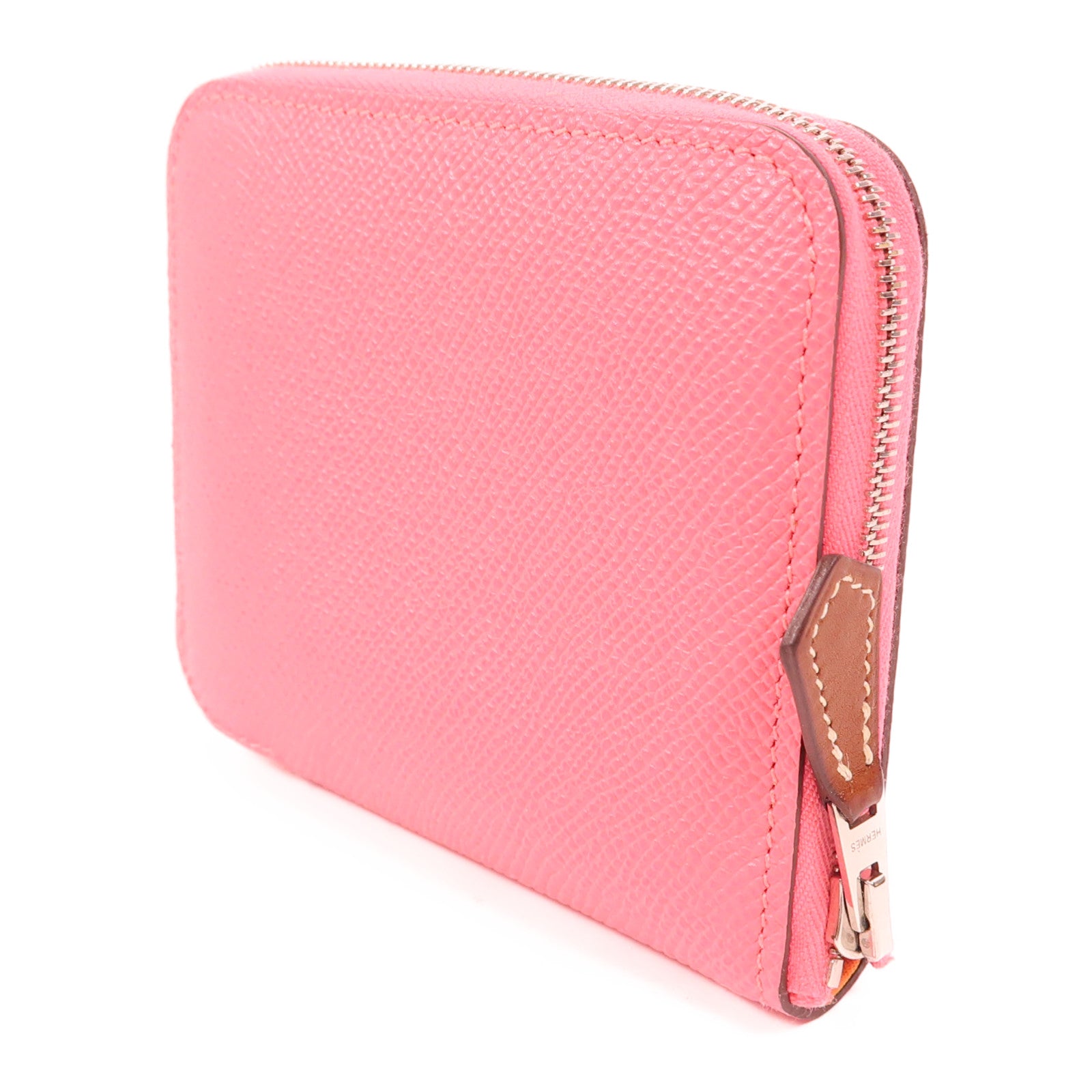 HERMES Epsom皮革Silk In Compact銀扣錢包8W Rose Azalee