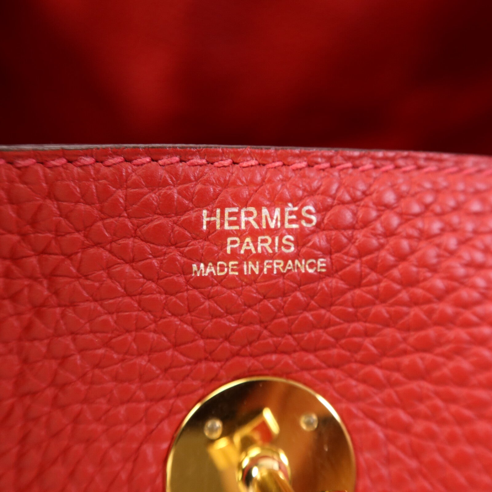 HERMES Clemence皮革Lindy 30金扣手挽肩背兩用袋Rouge Tomate
