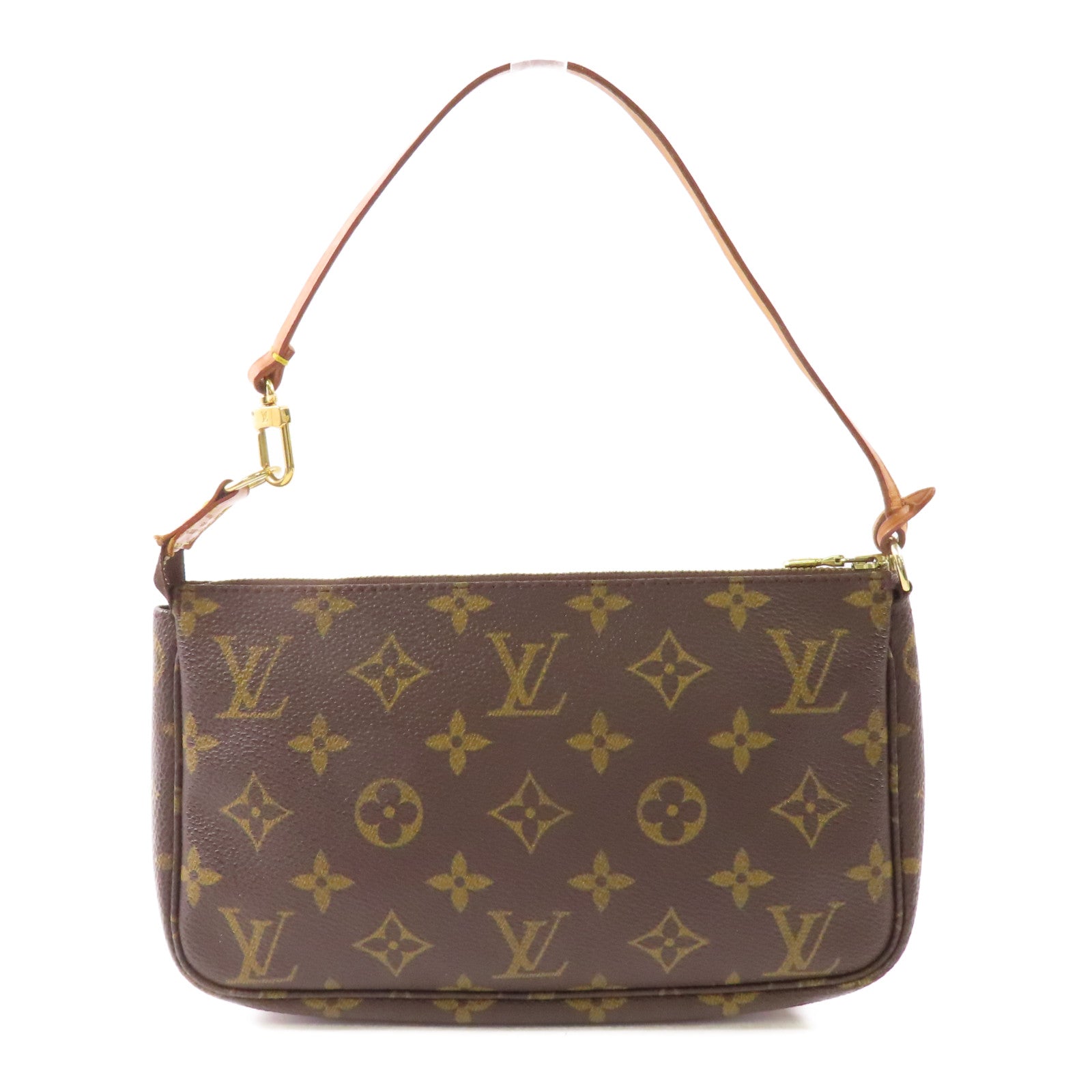 LOUIS VUITTON Monogram Pochette Accessoires金扣手挽袋棕色