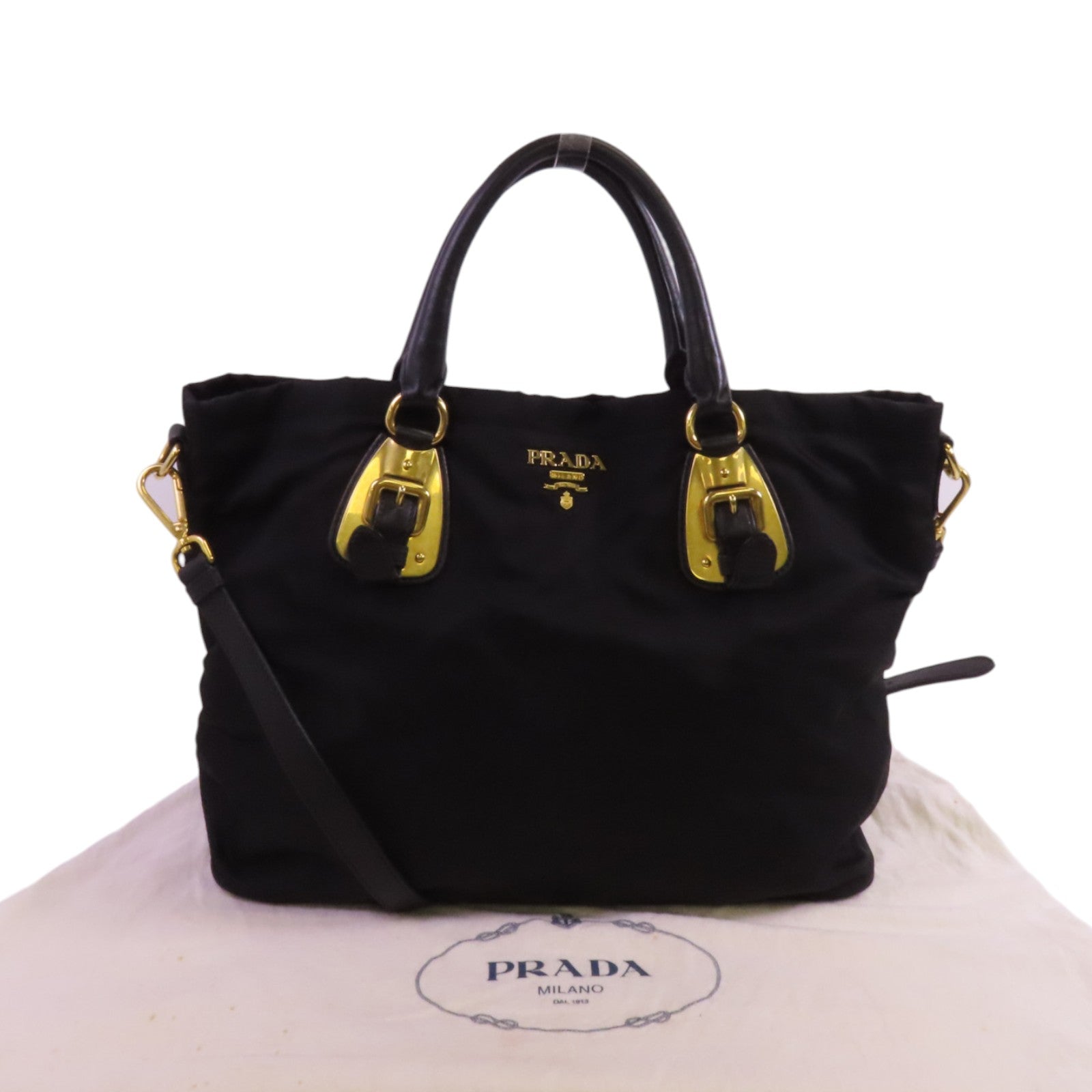 PRADA 尼龍2Way Shoulder金扣手挽肩背兩用袋
