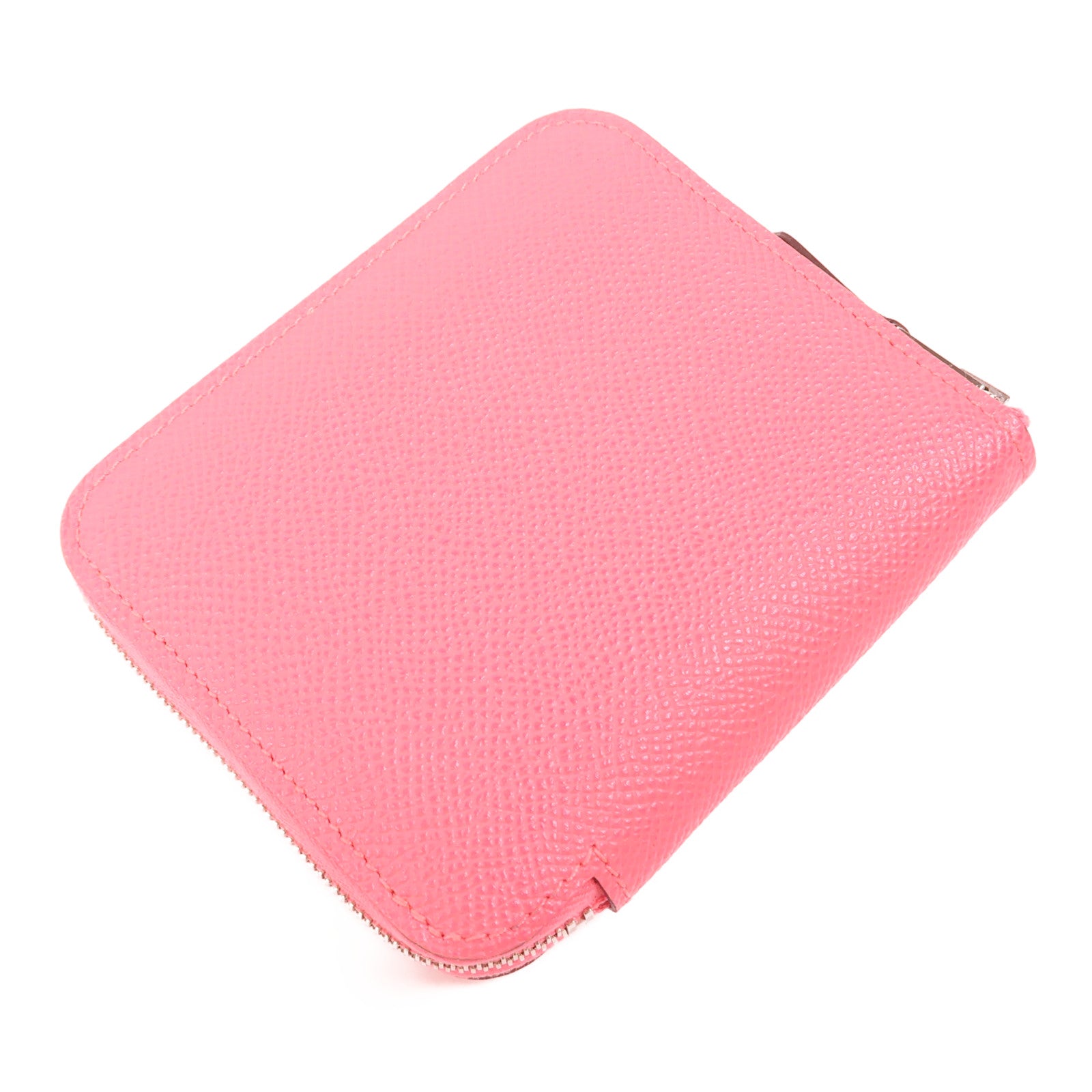 HERMES Epsom皮革Silk In Compact銀扣錢包8W Rose Azalee