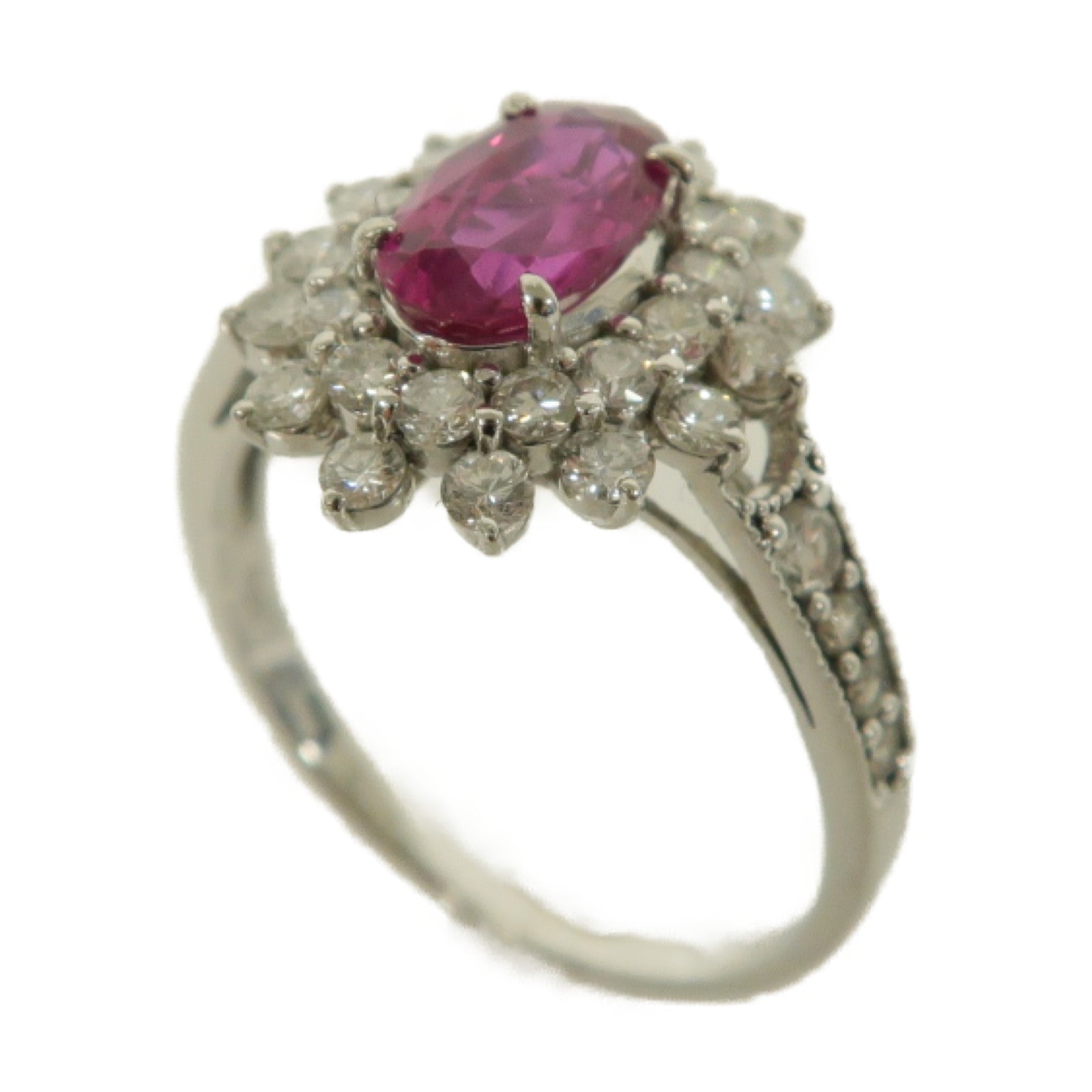 JEWELRY 【激減優惠】PT900鉑金Ruby Ring紅寶石/鑽石戒指粉紅色US#8