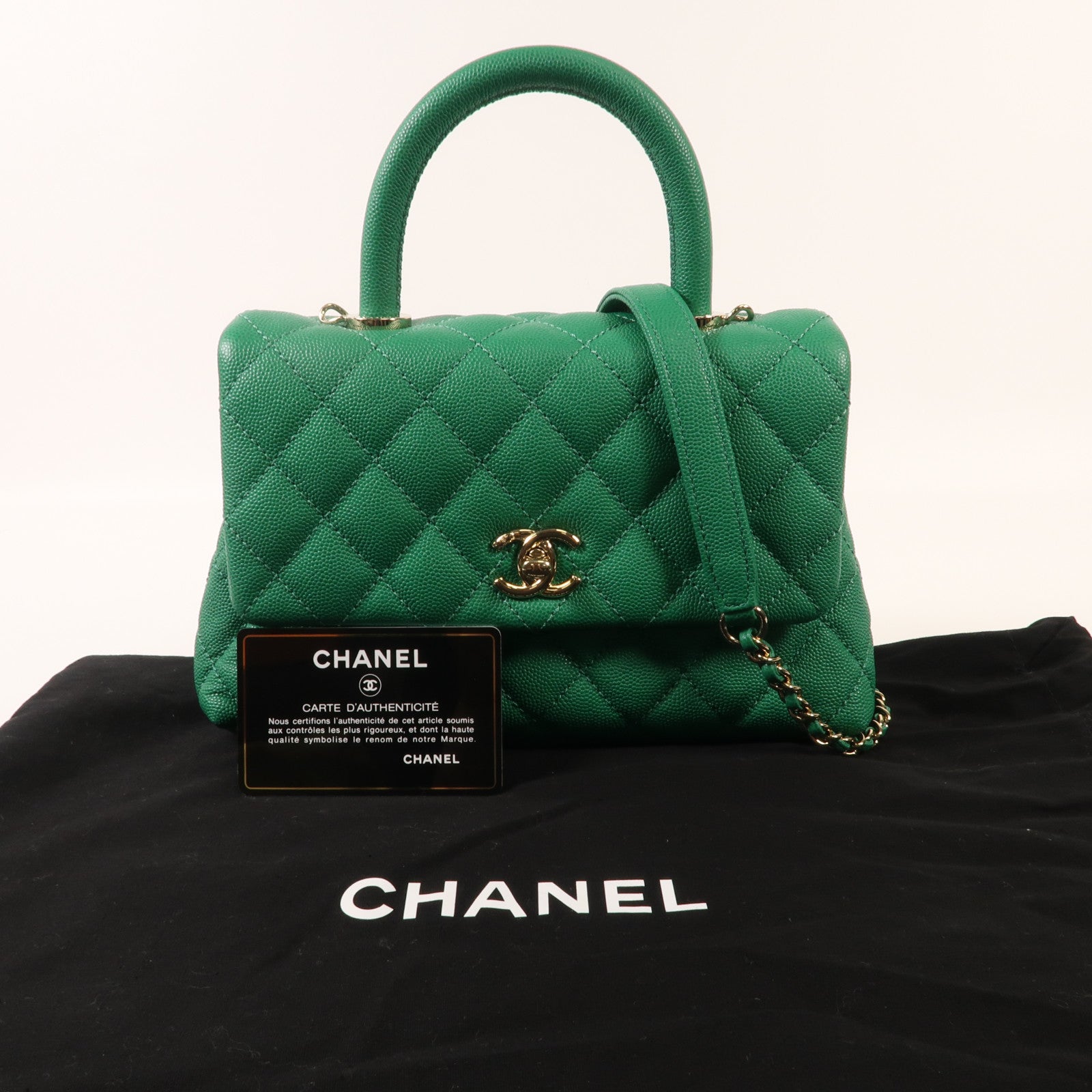 CHANEL 牛皮皮革Coco Handle Small金扣手挽肩背兩用袋