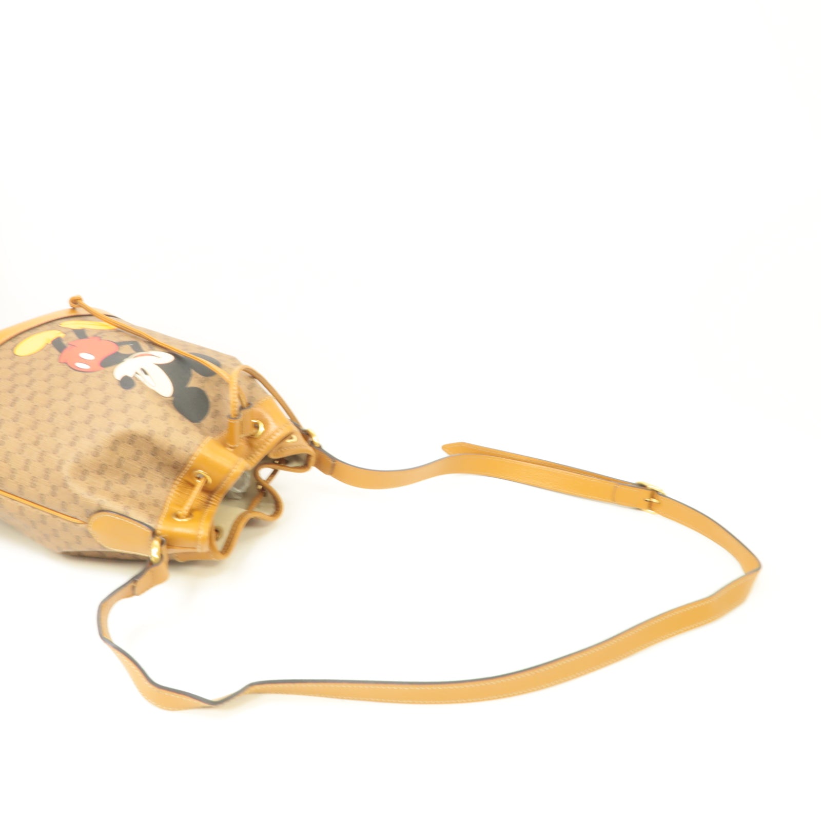 GUCCI 【激減優惠】塗層帆布Disney x Gucci Mickey Mouse Shoulder Bag金扣肩背袋棕色