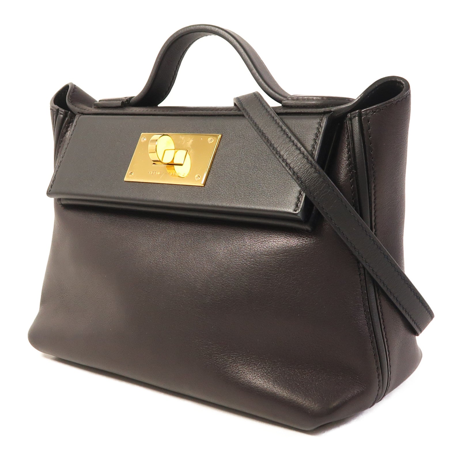HERMES Veau Volupto/Swift皮革24/24 Mini金扣手挽肩背兩用袋