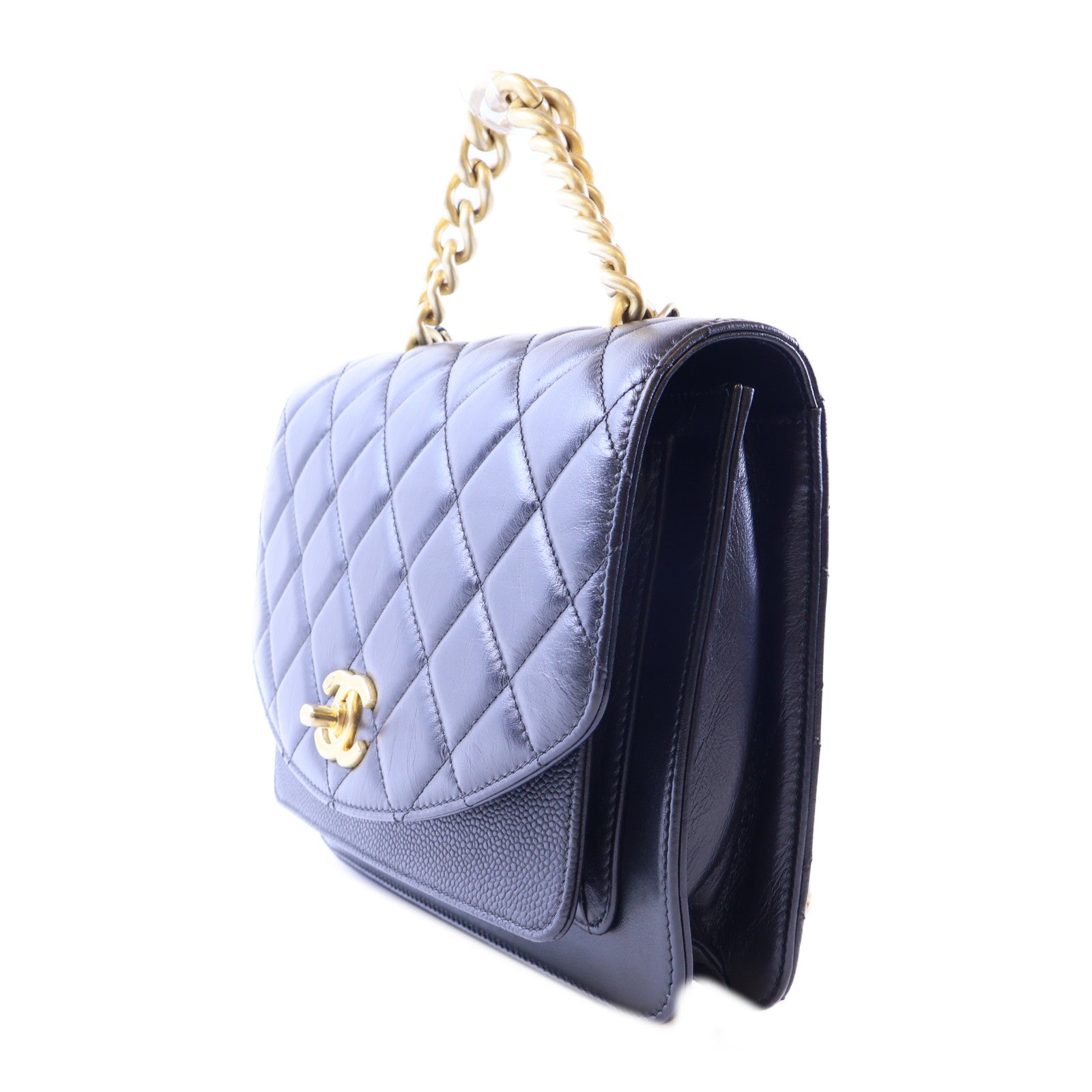 CHANEL 【激減優惠】牛皮皮革Chain Shoulder金扣鏈帶手挽肩背兩用袋黑色