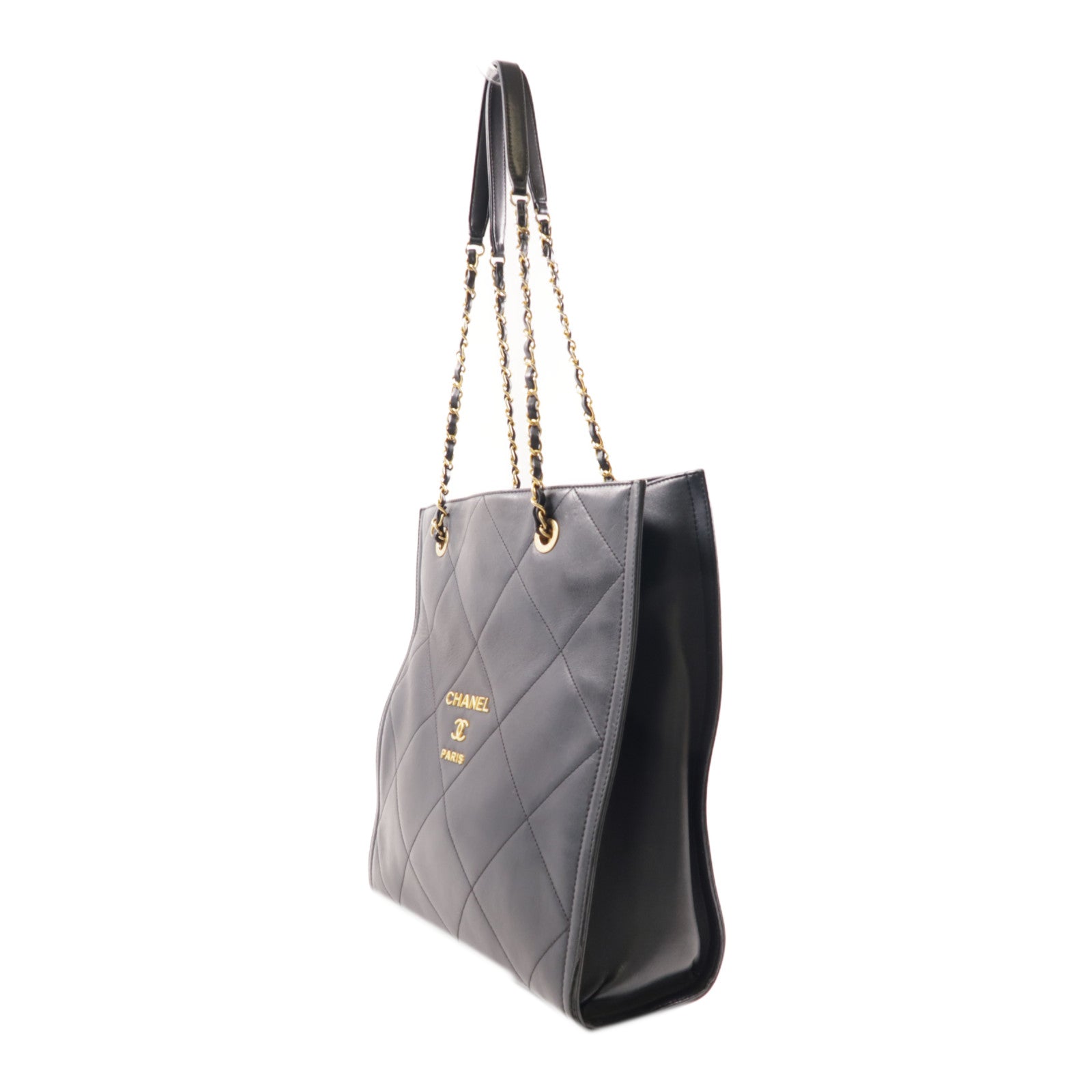 CHANEL 羊皮皮革Chain Shoulder金扣肩背袋黑色