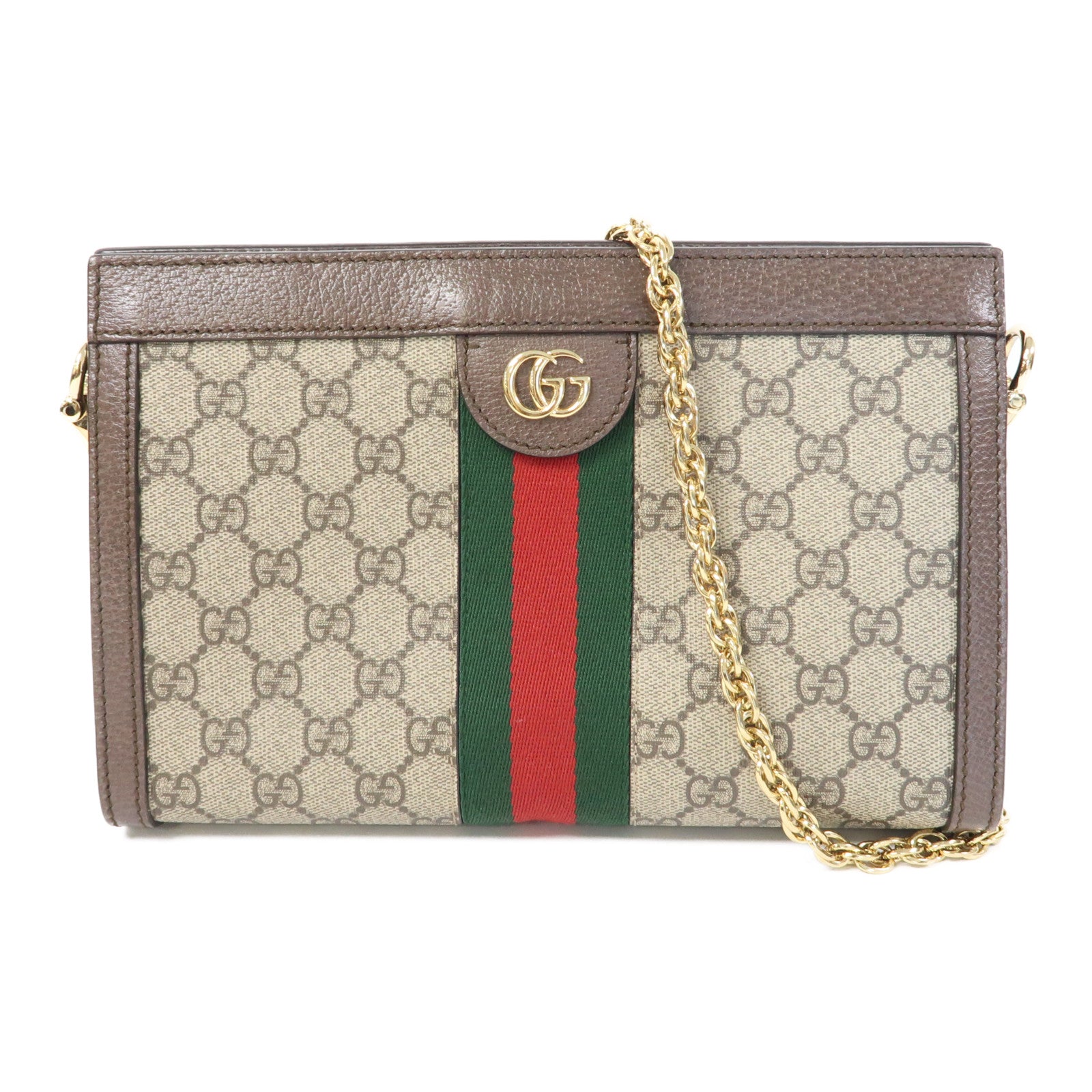 GUCCI 【激減優惠】塗層帆布Ophidia GG Chain金扣鏈帶肩背袋啡色
