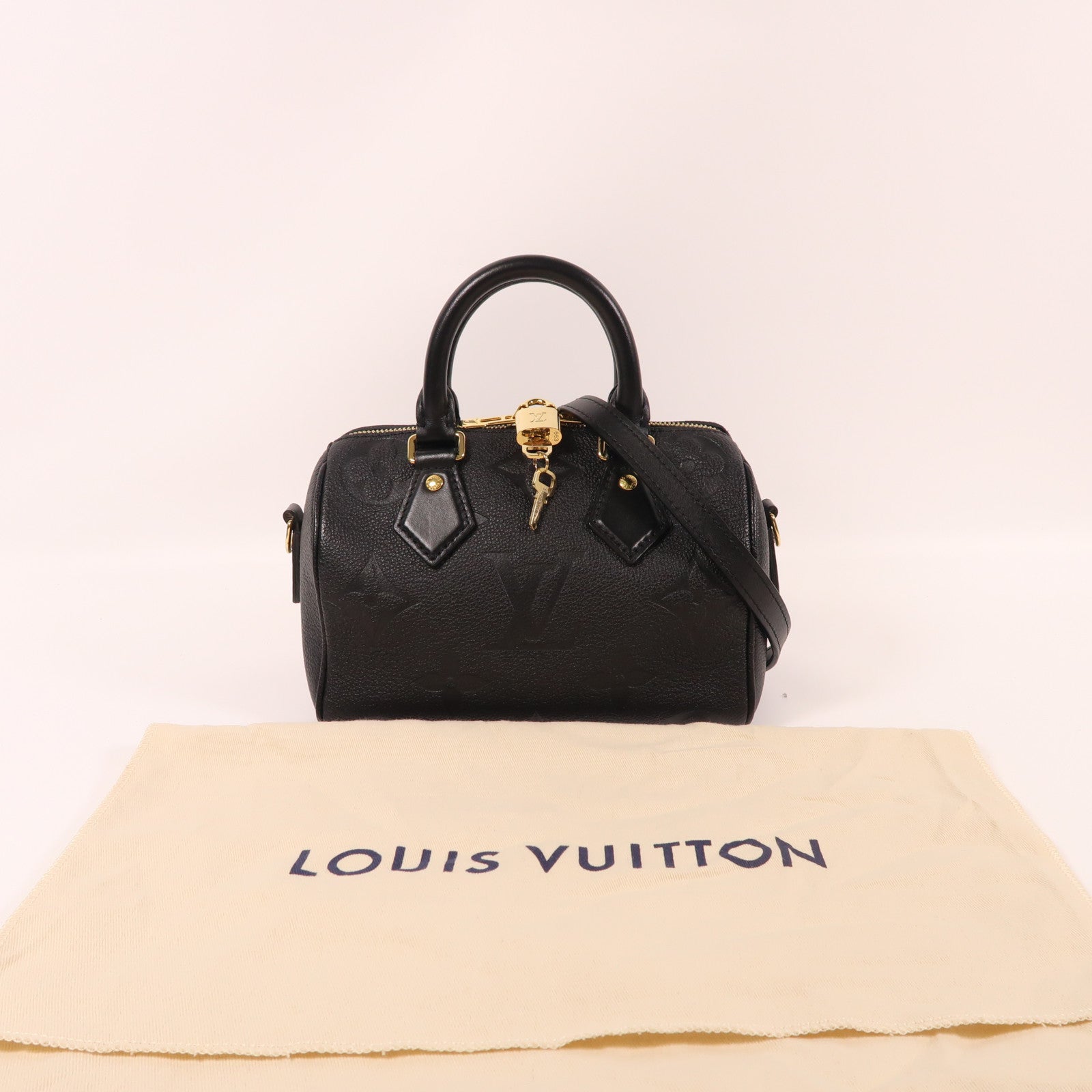 LOUIS VUITTON Monogram Empreinte Speedy Bandouiere 20金扣手挽肩背兩用袋黑色